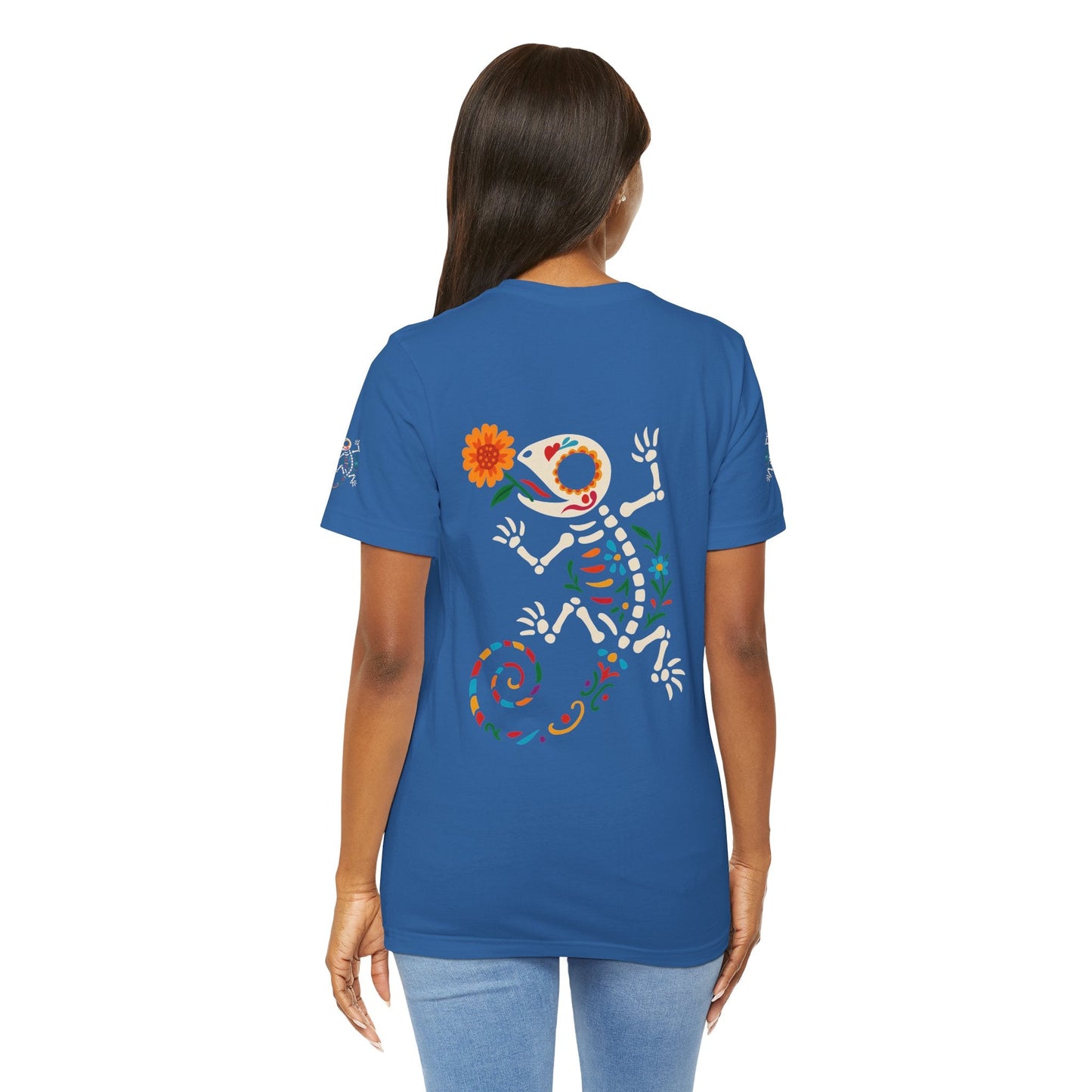 Sugar Skull Lizard Tee – Floral Skeleton Charm with Day of the Dead Vibes | Lizard Designs Shirt – Columbia Blue T-Shirt by Printify