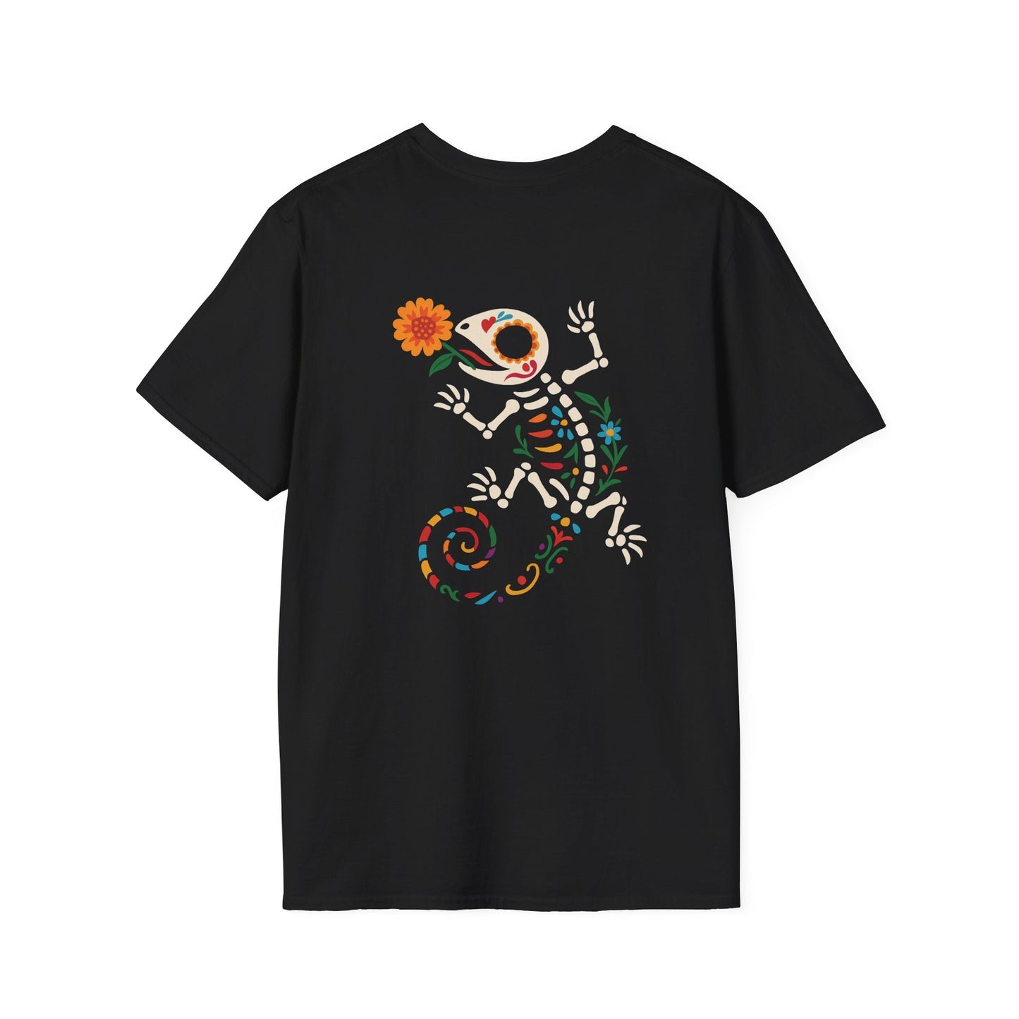Sugar Skull Lizard Tee – Floral Skeleton Charm with Day of the Dead Vibes | Lizard Designs Shirt – Black T-Shirt for casual wear (7 view)