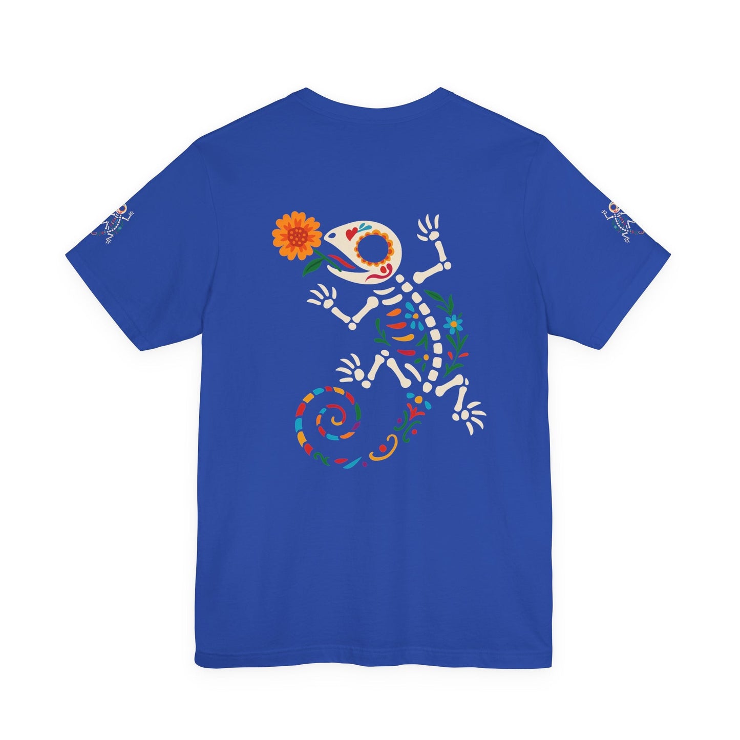 Sugar Skull Lizard Tee – Floral Skeleton Charm with Day of the Dead Vibes | Lizard Designs Shirt – True Royal T-Shirt by Printify