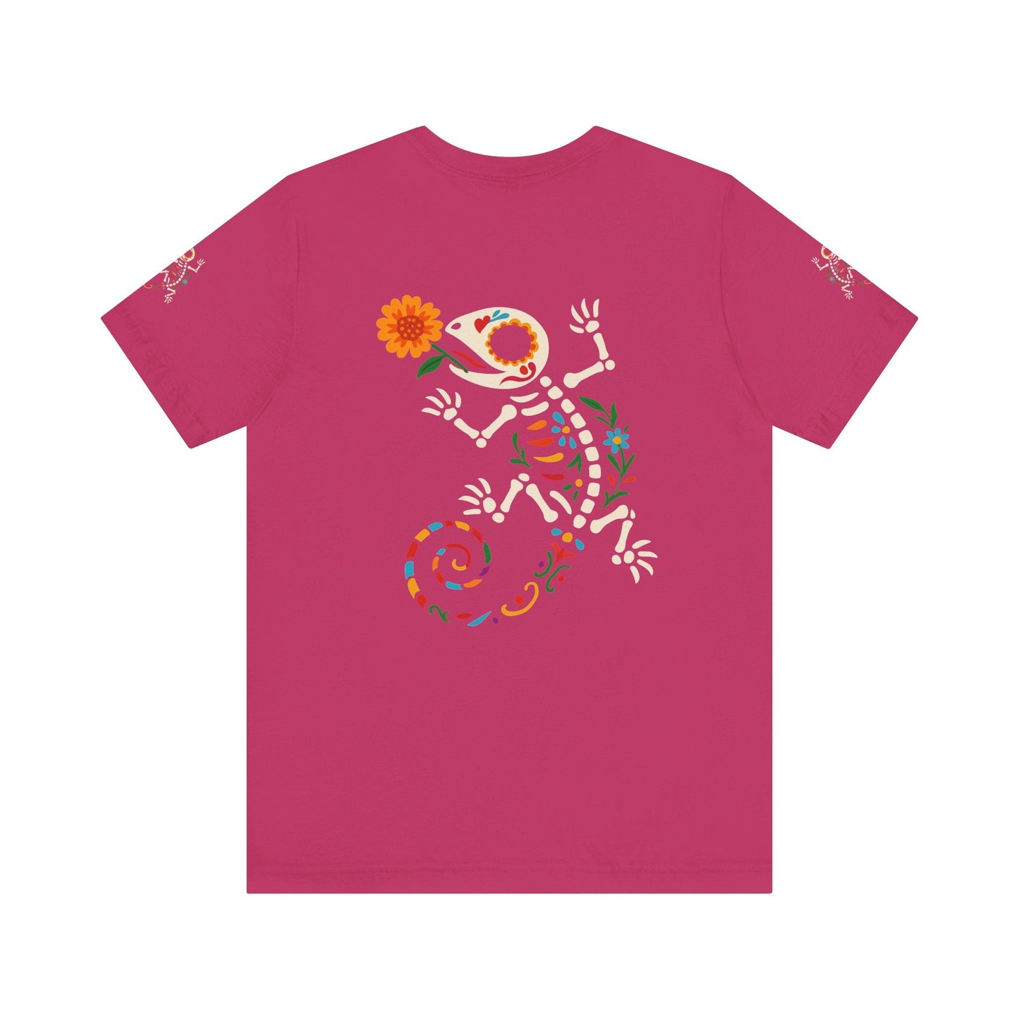 Sugar Skull Lizard Tee – Floral Skeleton Charm with Day of the Dead Vibes | Lizard Designs Shirt – Berry T-Shirt by Printify