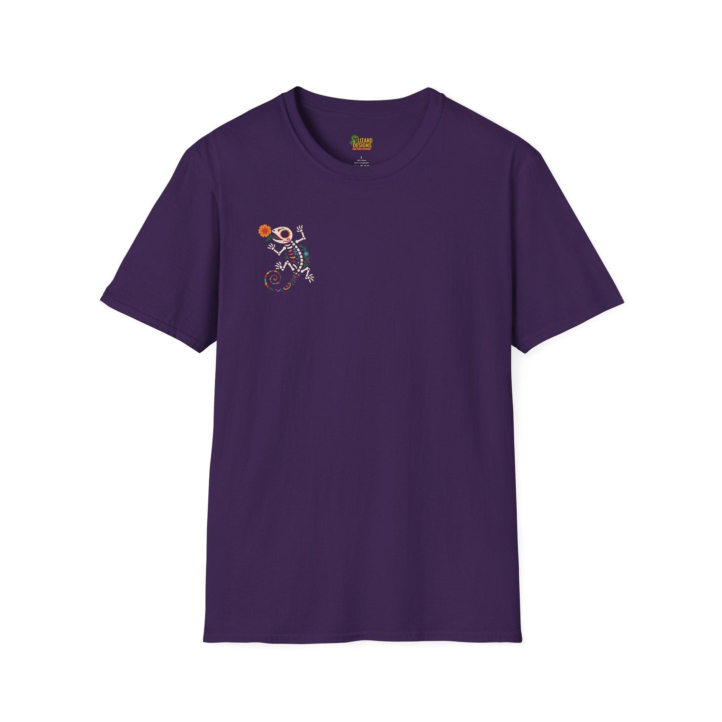 Sugar Skull Lizard Tee – Floral Skeleton Charm with Day of the Dead Vibes | Lizard Designs Shirt – Purple T-Shirt for casual wear (51 view)