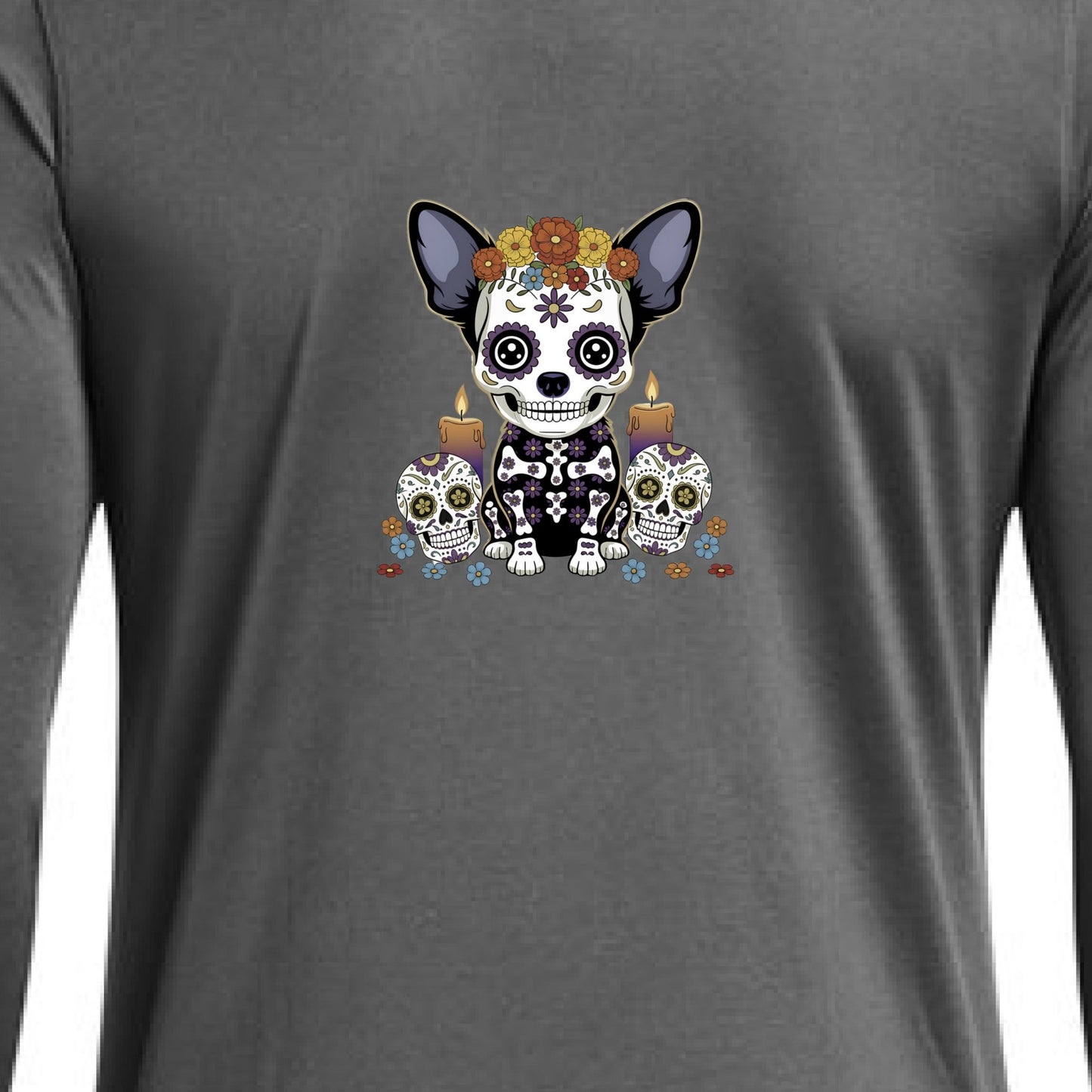 Sugar - Skull Pup – Vibrant Día de Muertos Under Armour Half - Zip | Ladies Performance Top – Castlerock/ White activewear for anti - odor (12 view)