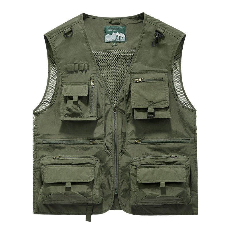 Summer Tactical Vest – 14 - Pocket Lightweight Mesh | Fishing, Hiking, Photography & Work – Green Coats & Jackets for ExtendedShip (4 view)