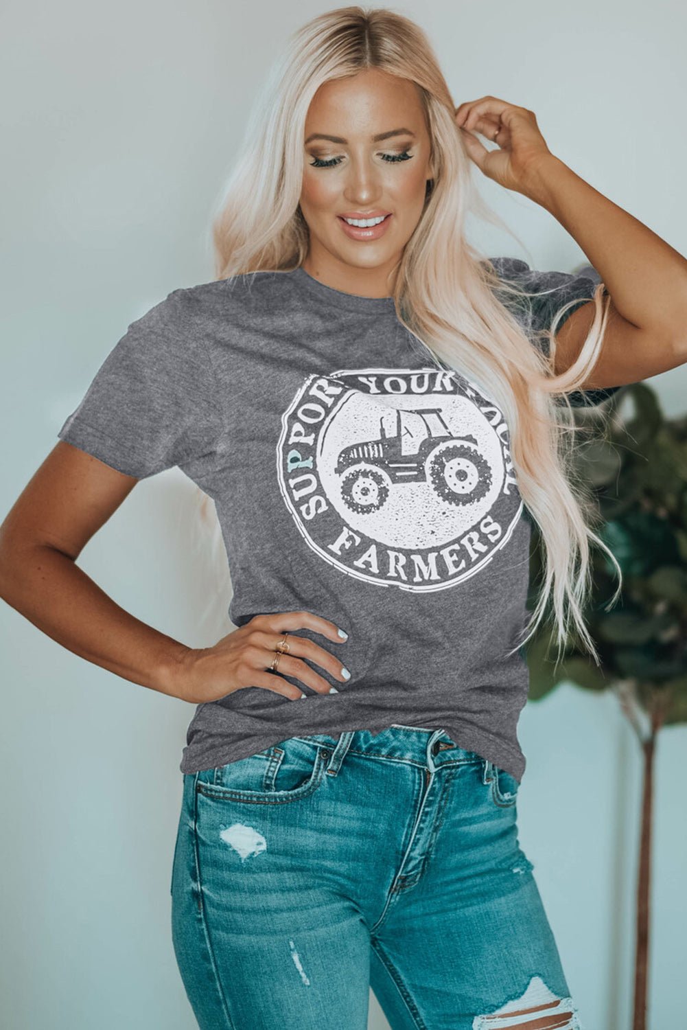 SUPPORT YOUR LOCAL FARMERS Graphic Tee – Gray Tops/Tops & Tees for Shopify Collective (3 view)
