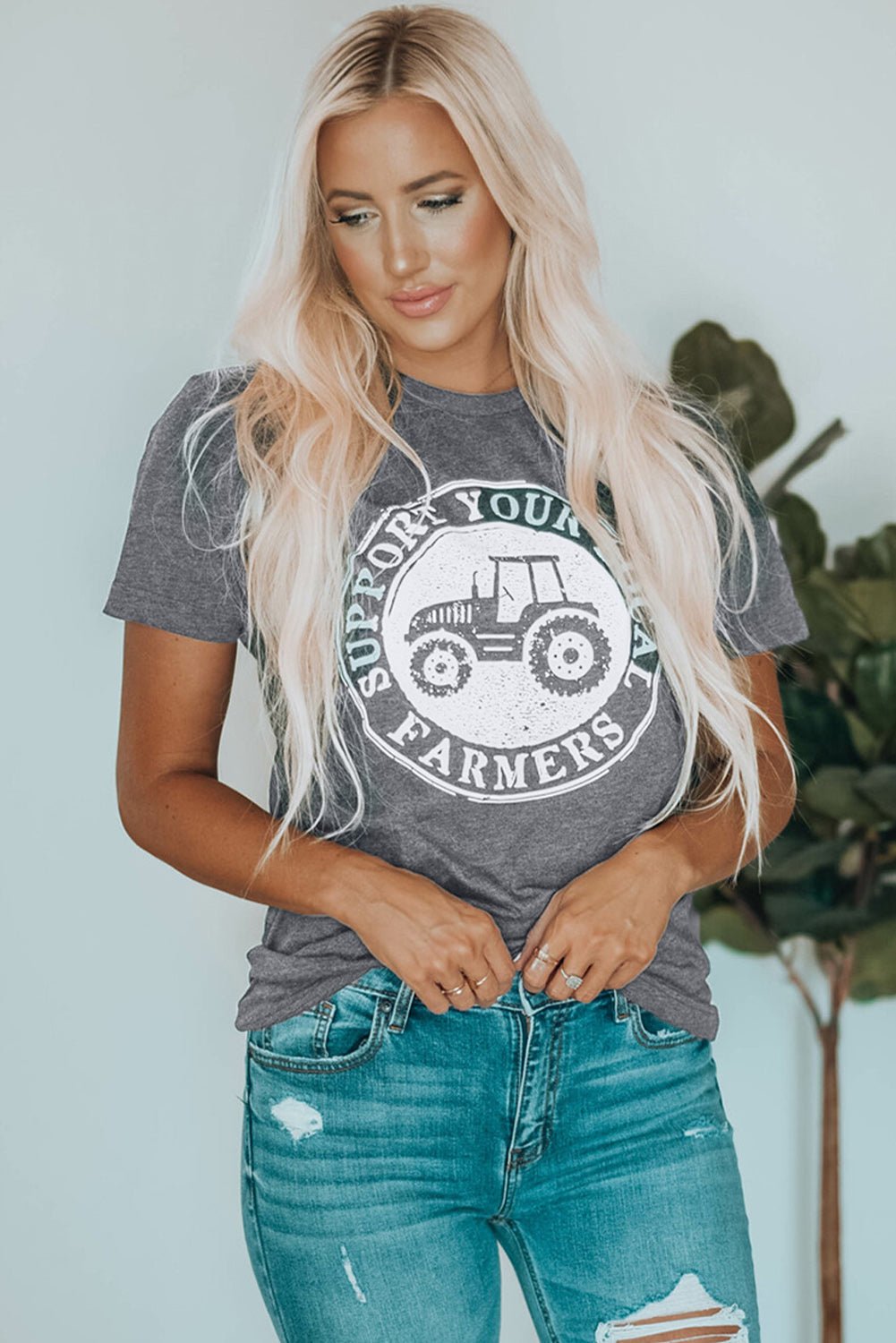 SUPPORT YOUR LOCAL FARMERS Graphic Tee – Gray Tops/Tops & Tees for Shopify Collective (5 view)