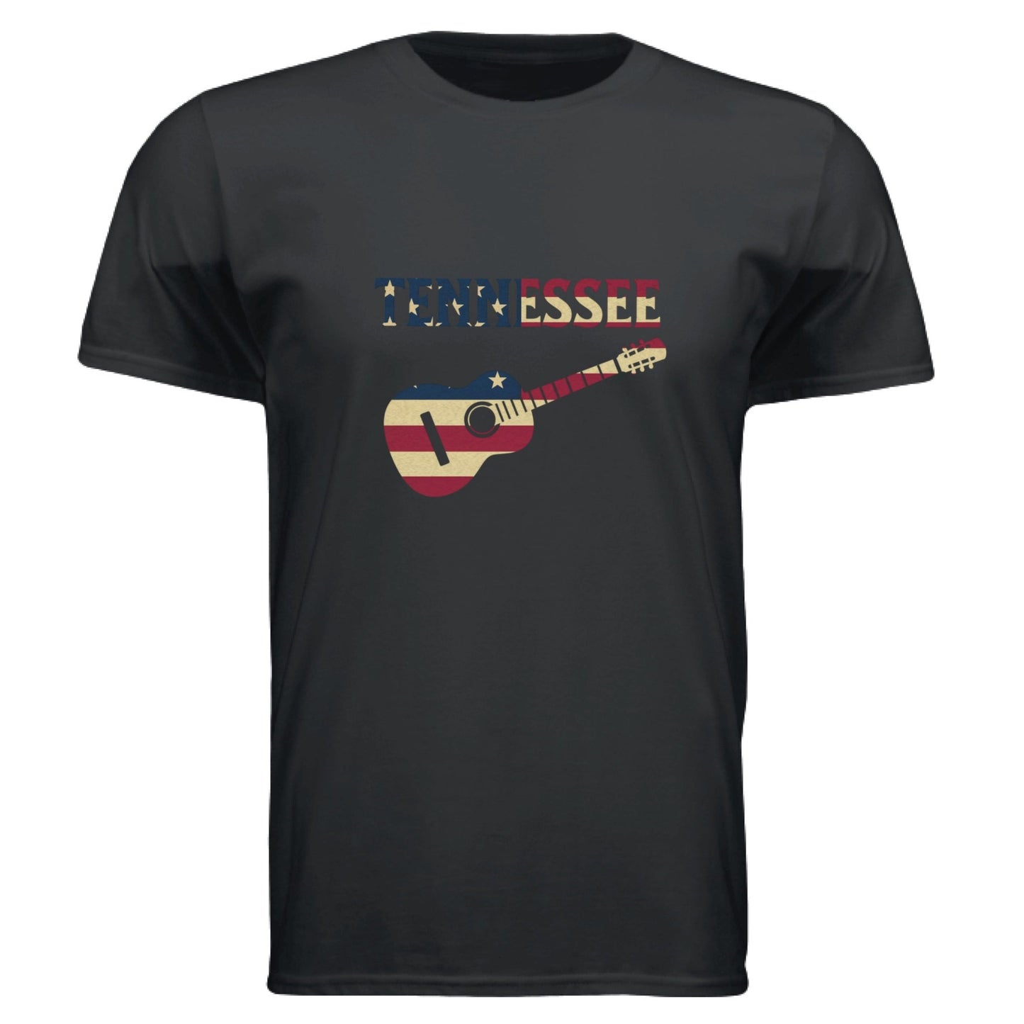 Tennessee Guitar Flag Tee – Southern Sound & State Pride | RM Outpost Apparel – Black T-Shirt for American Flag (9 view)