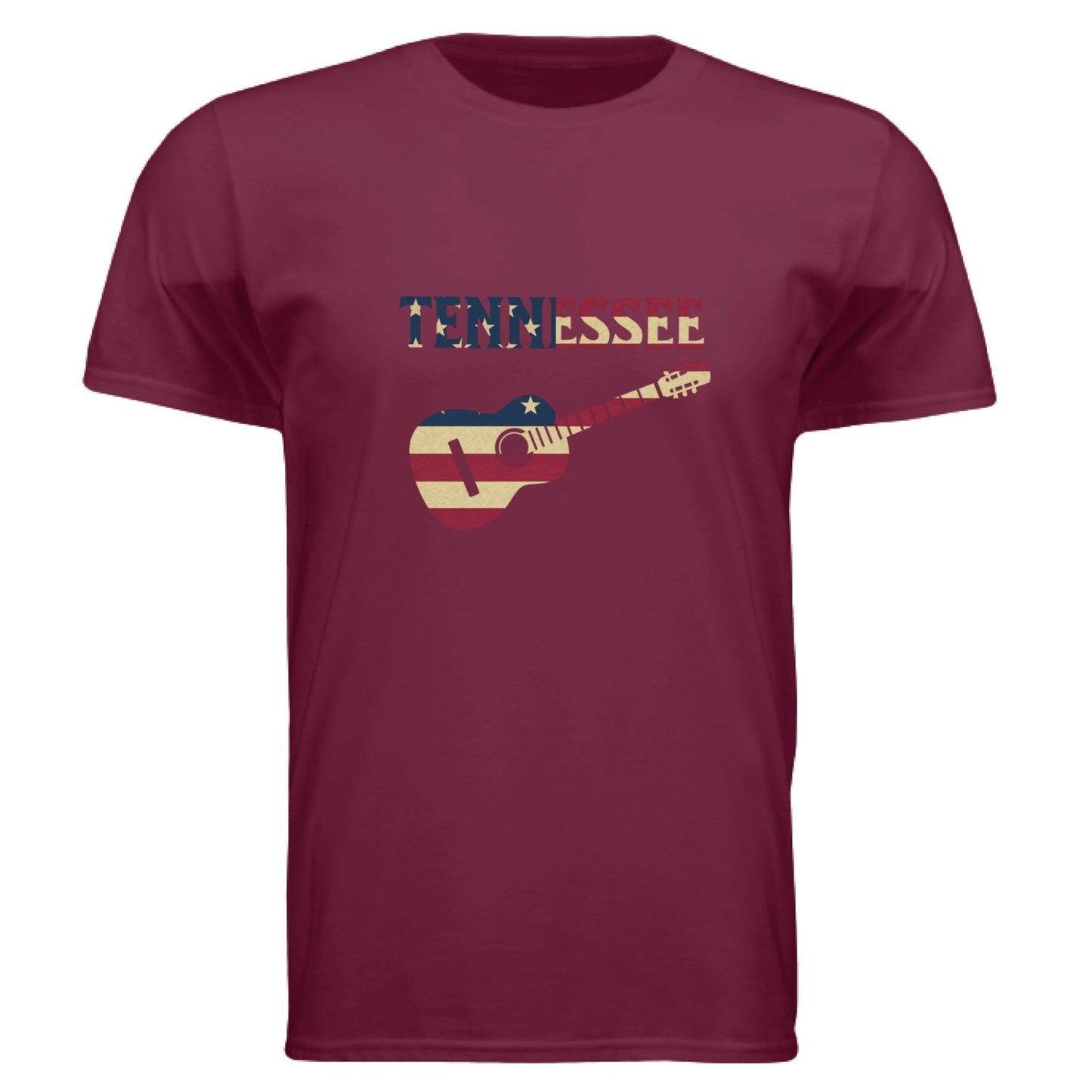 Tennessee Guitar Flag Tee – Southern Sound & State Pride | RM Outpost Apparel – Cardinal Red T-Shirt for American Flag (7 view)