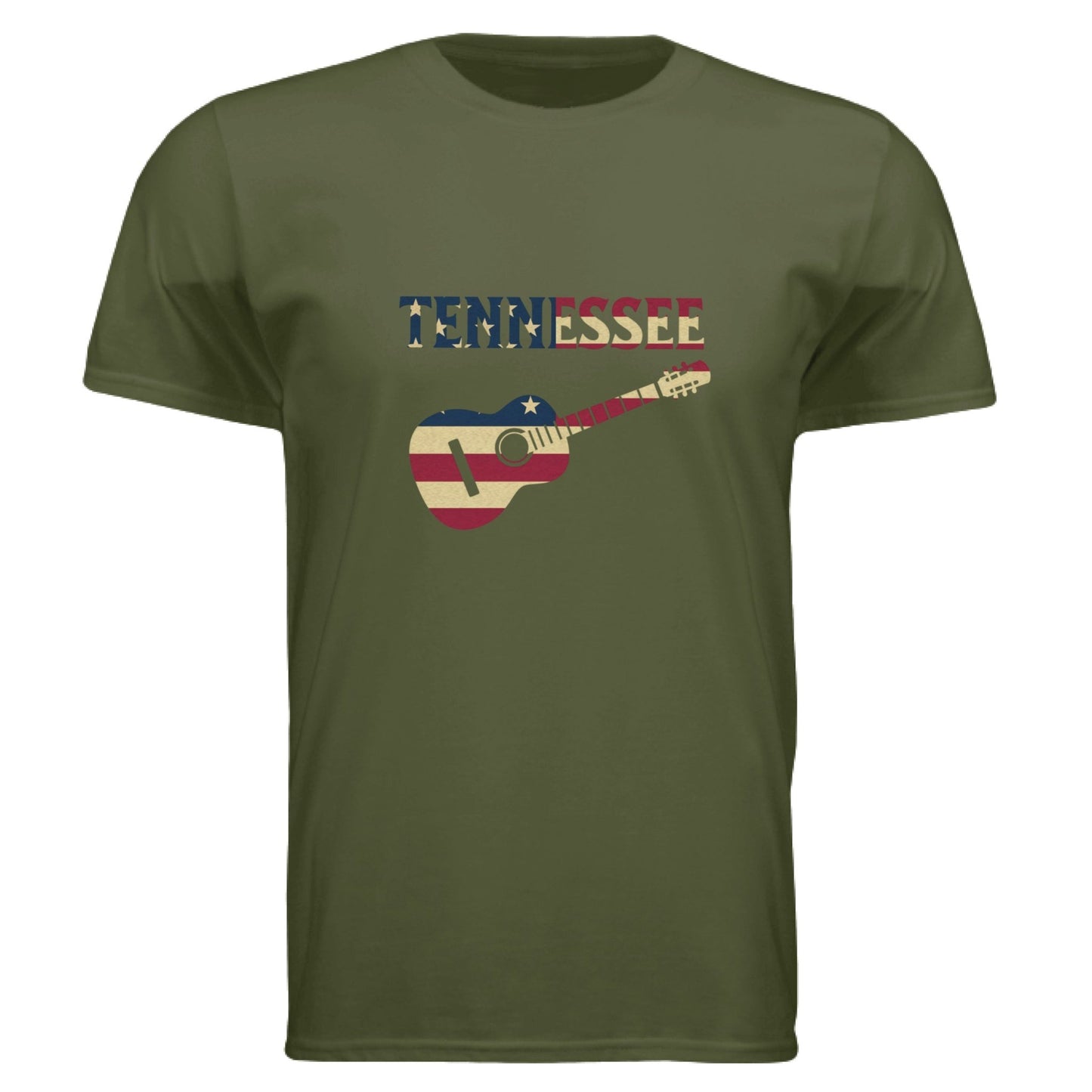 Tennessee Guitar Flag Tee – Southern Sound & State Pride | RM Outpost Apparel – Military Green T-Shirt for American Flag (13 view)