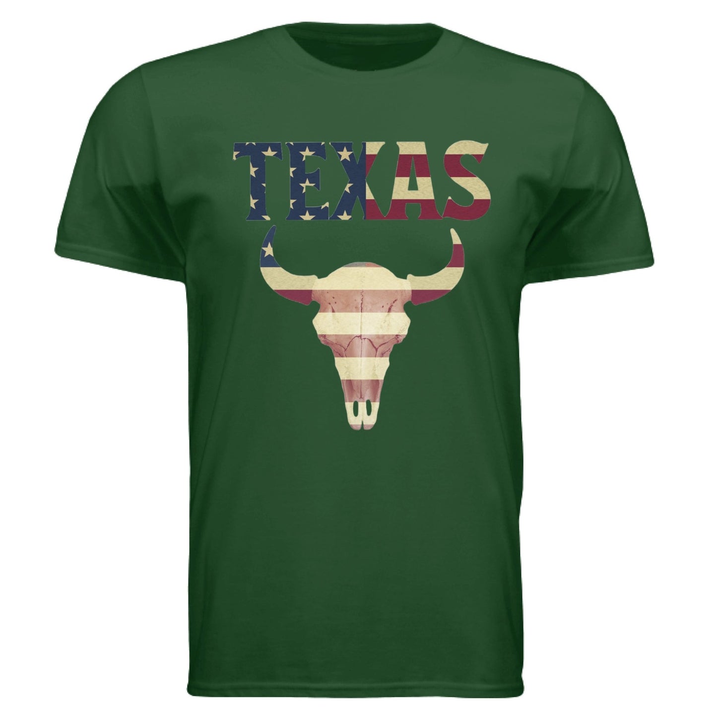 Texas Flag Longhorn Tee – Bold Patriotic Design | RM Outpost Apparel – Forest Green T-Shirt for American Flag (5 view)