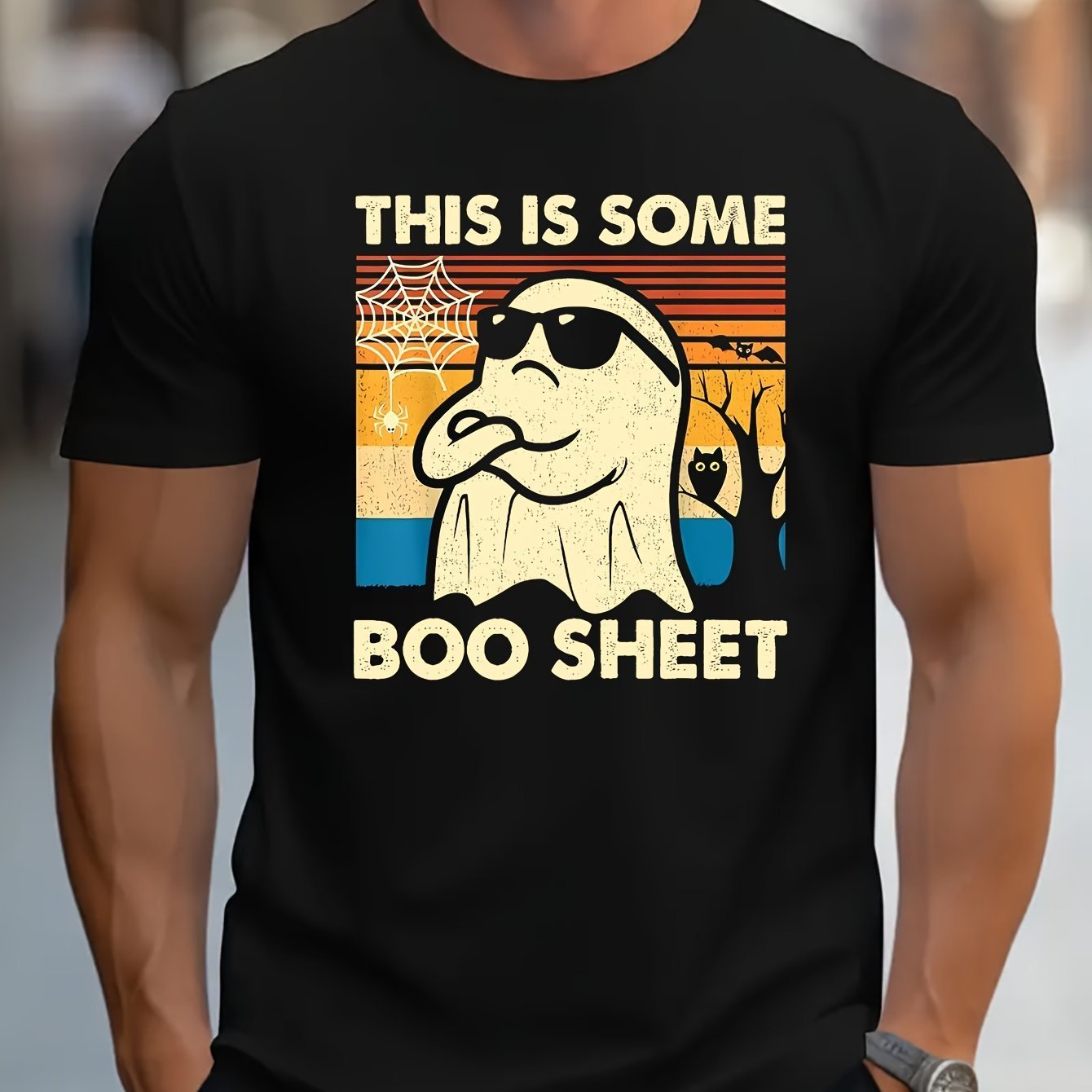 "This Is Some Boo Sheet" T-Shirt – Funny Men’s Halloween Tee | Casual Retro Graphic Shirt – Black Mens Top for funny t-shirt (3 view)