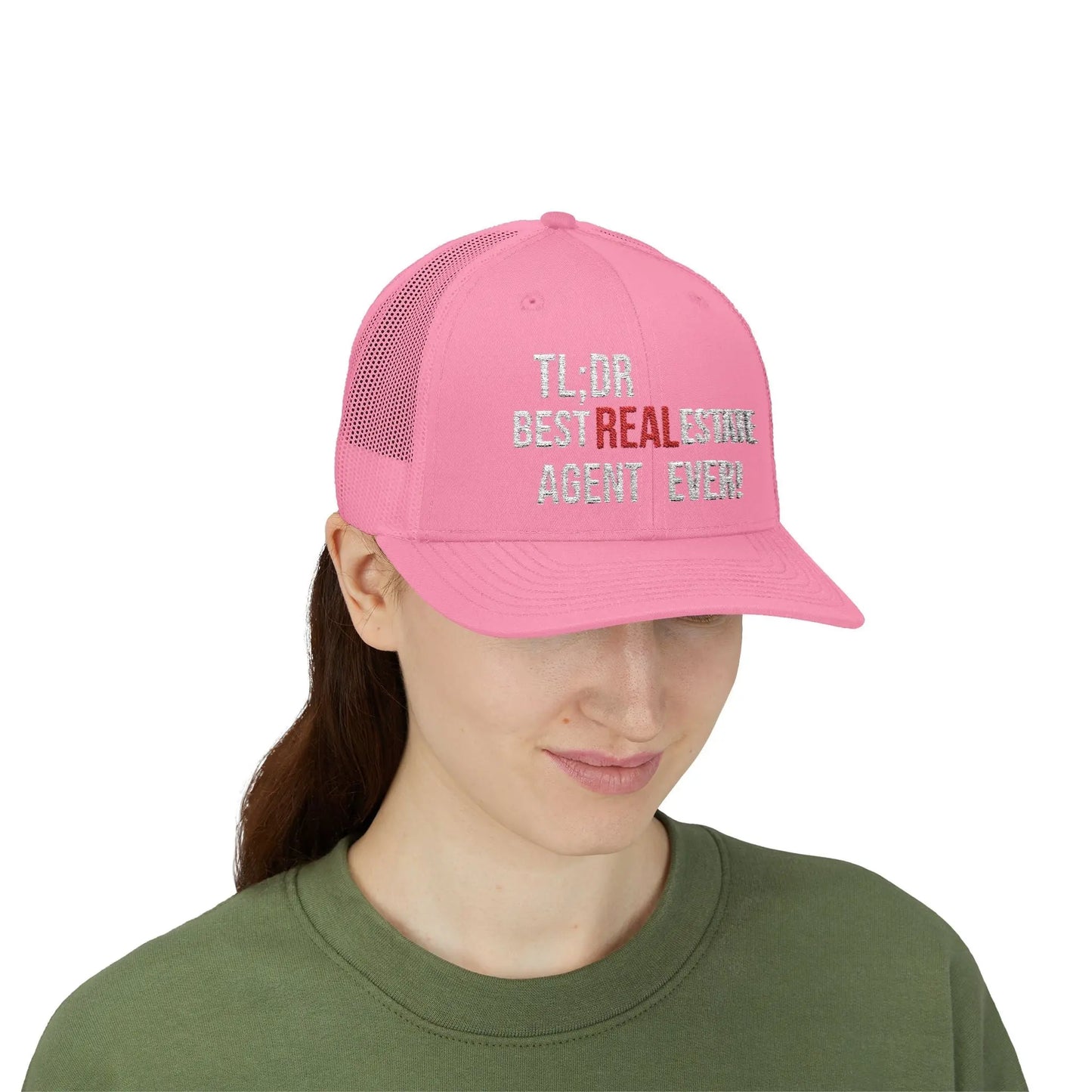 TL;DR: Best Real Estate Agent Ever Hat – Trucker Cap With Bold Statement – Pink Hats for Casual Headwear (40 view)