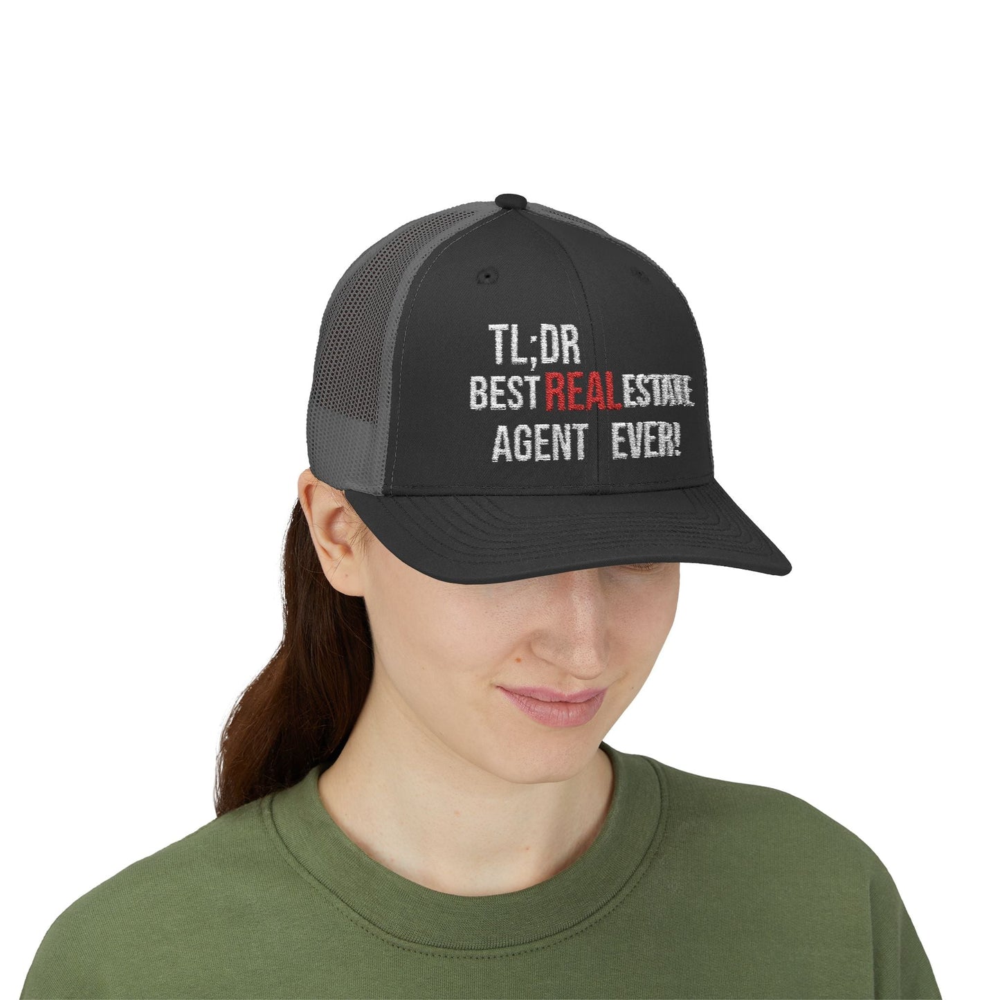 TL;DR: Best Real Estate Agent Ever Hat – Trucker Cap With Bold Statement – Black Hats for Casual Headwear (8 view)