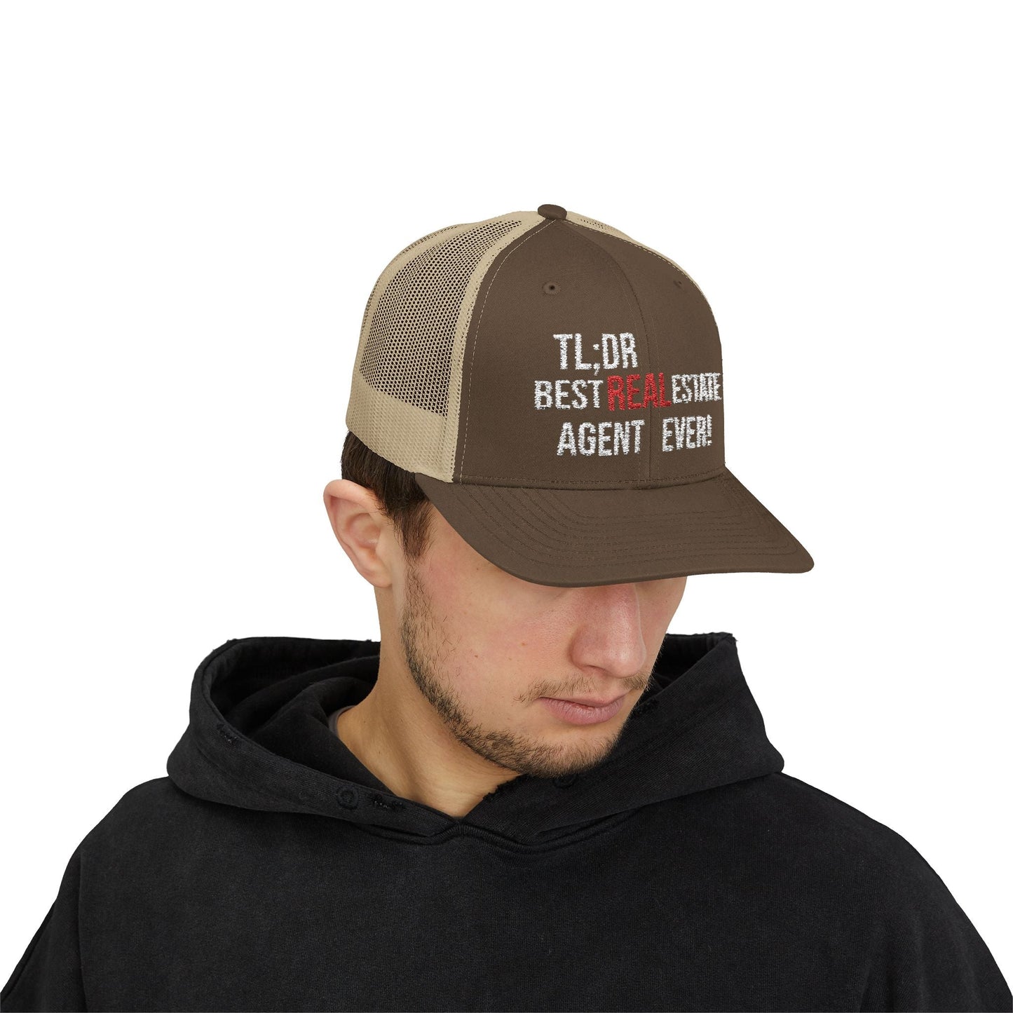 TL;DR: Best Real Estate Agent Ever Hat – Trucker Cap With Bold Statement – Brown / Khaki Hats for Casual Headwear (23 view)