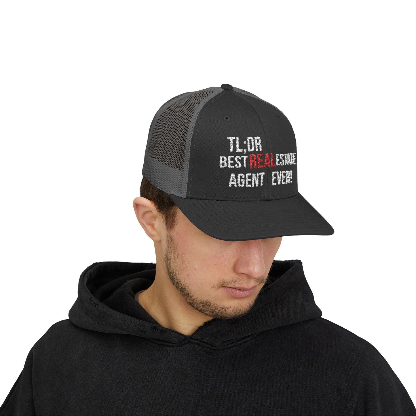 TL;DR: Best Real Estate Agent Ever Hat – Trucker Cap With Bold Statement – Black Hats for Casual Headwear (7 view)