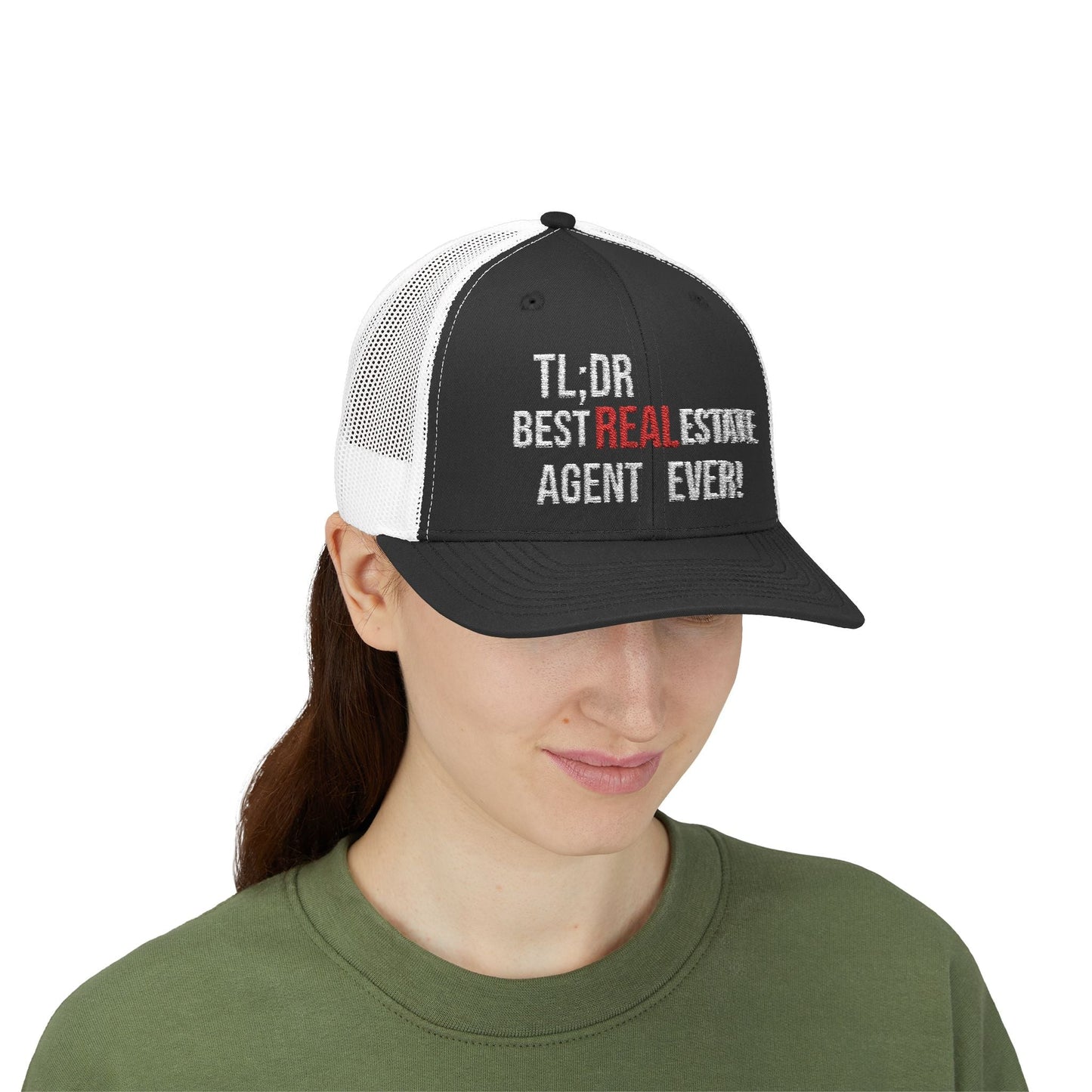 TL;DR: Best Real Estate Agent Ever Hat – Trucker Cap With Bold Statement – Black Hats for Casual Headwear (12 view)