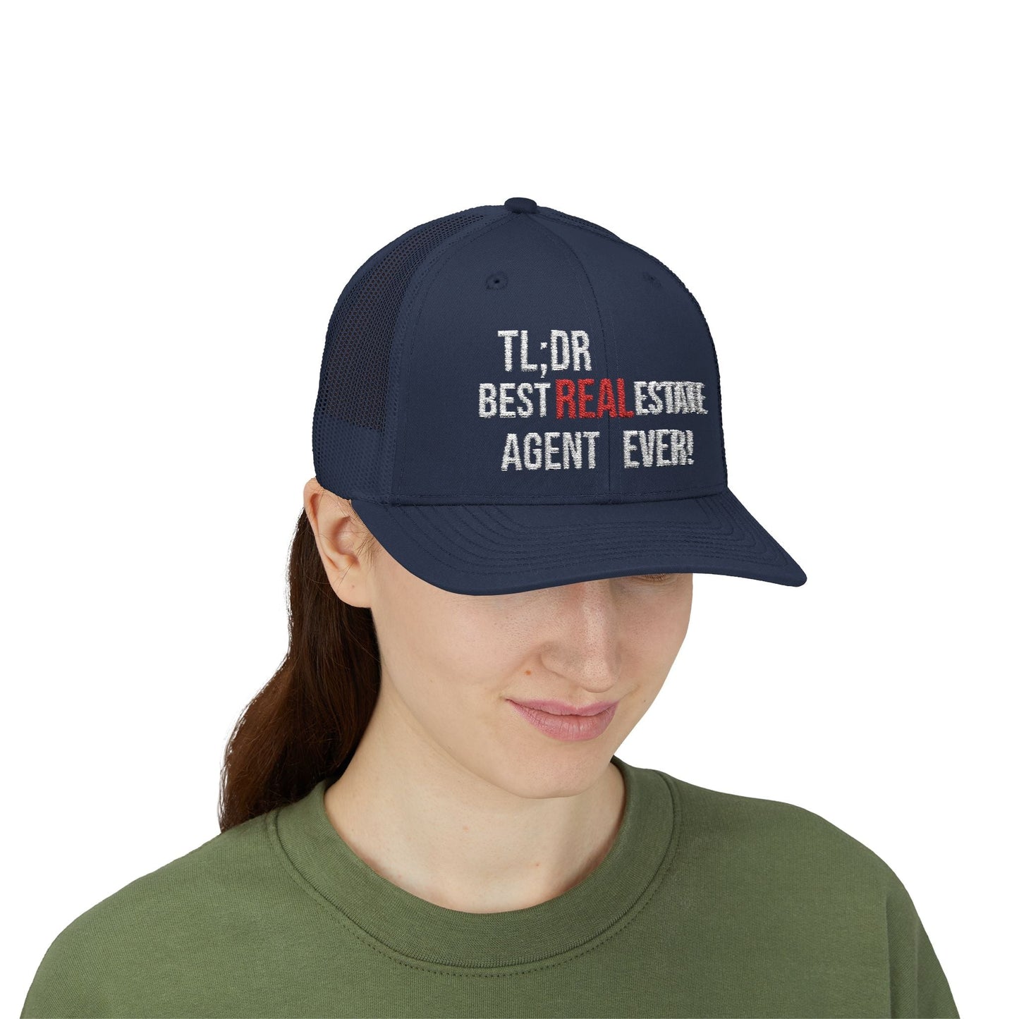 TL;DR: Best Real Estate Agent Ever Hat – Trucker Cap With Bold Statement – Navy Hats for Casual Headwear (32 view)