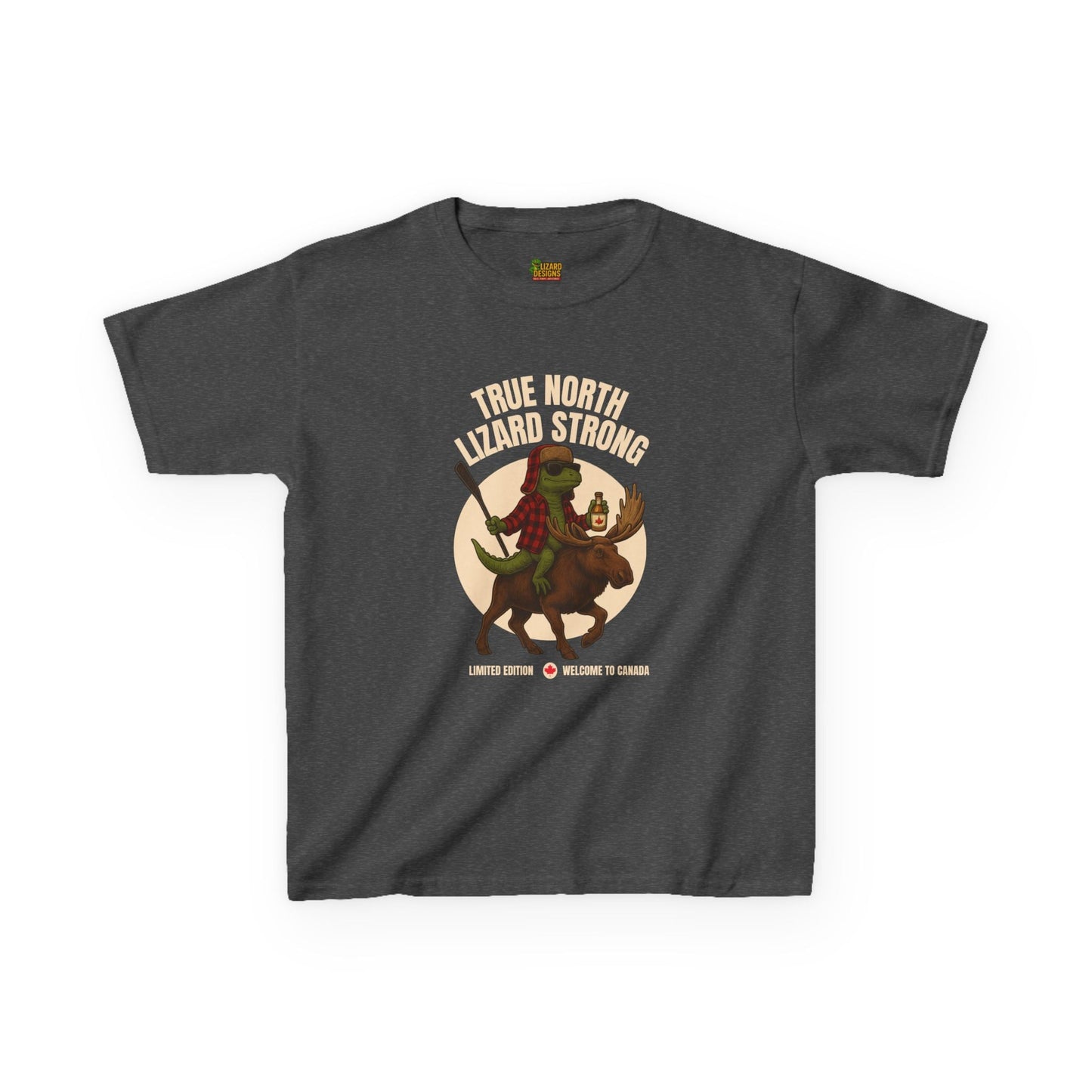True North Lizard Strong Kids Shirt – Canada Edition Chaos Tee | Funny Moose & Hockey Graphic – Dark Heather Kids clothes for Animal Graphic Tee (6 view)