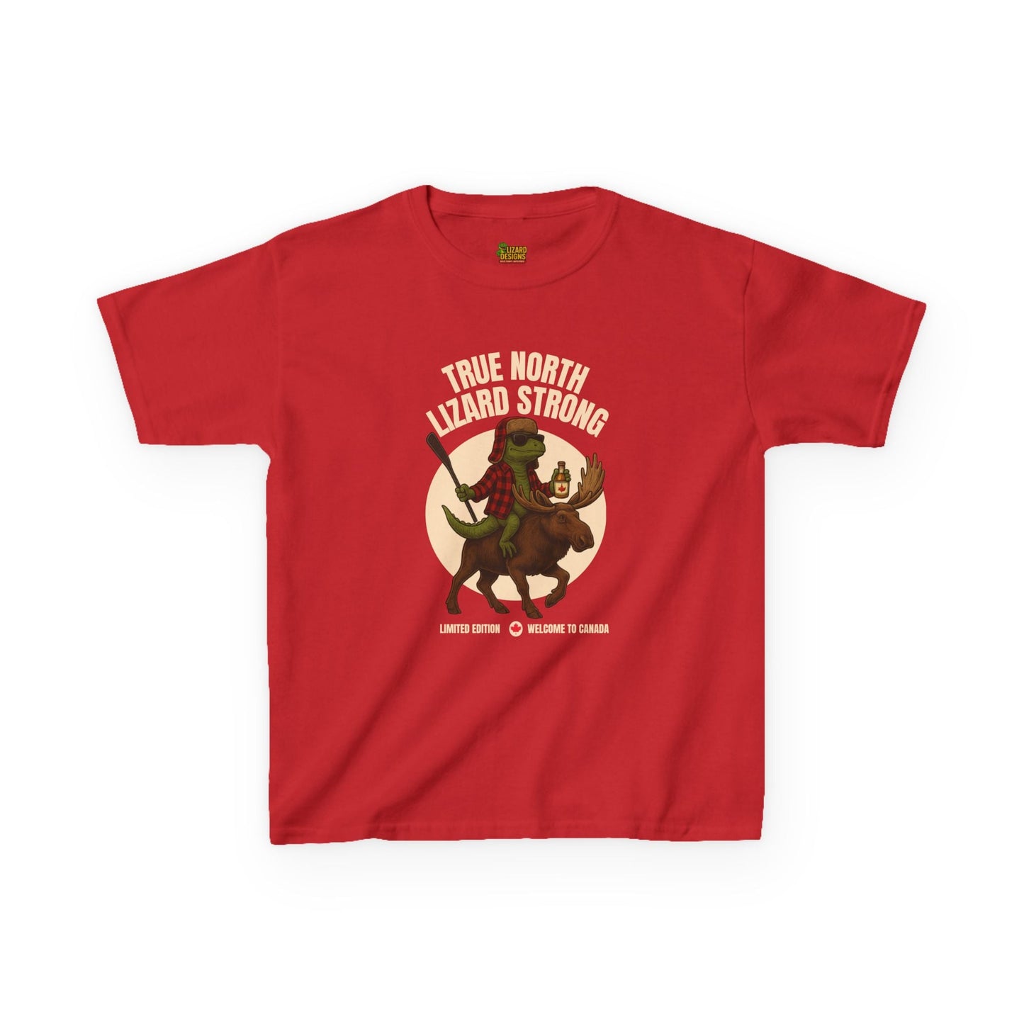 True North Lizard Strong Kids Shirt – Canada Edition Chaos Tee | Funny Moose & Hockey Graphic – Red Kids clothes for Animal Graphic Tee (1 view)