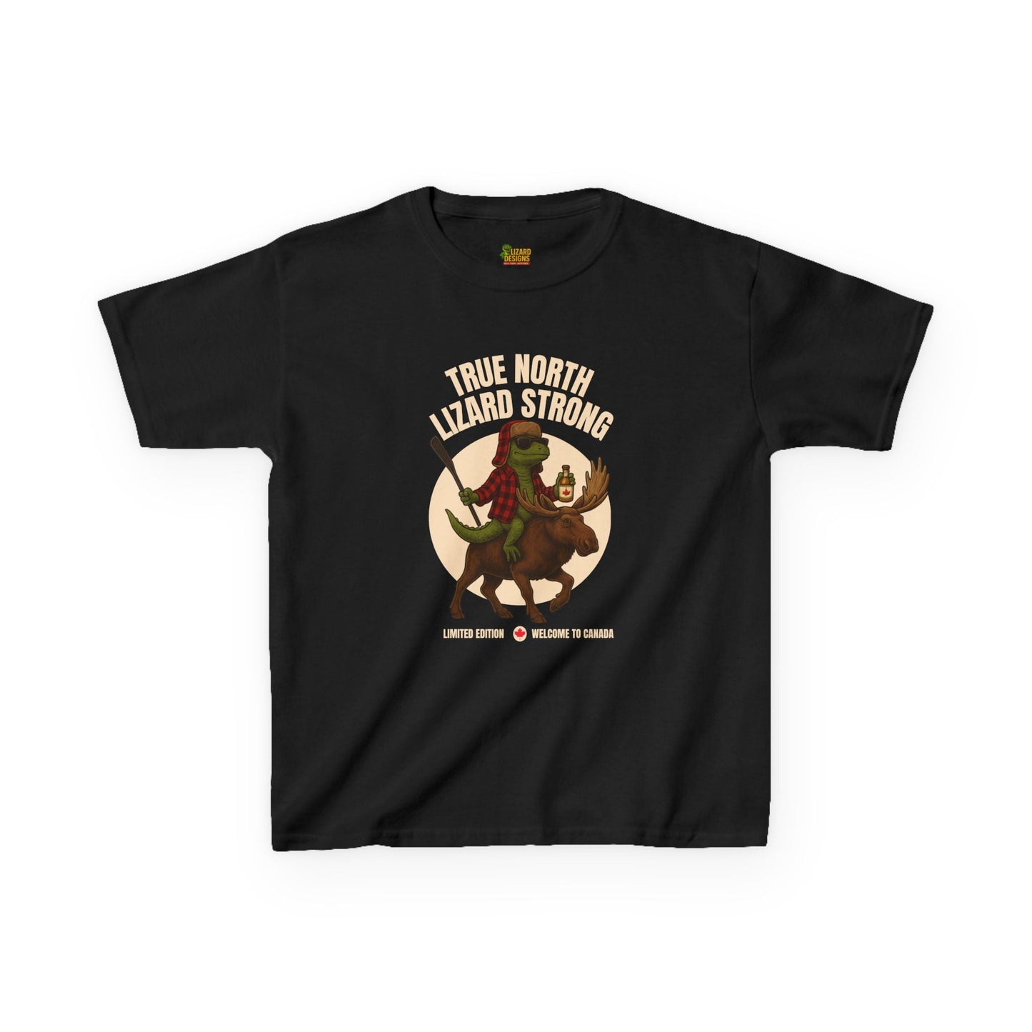 True North Lizard Strong Kids Shirt – Canada Edition Chaos Tee | Funny Moose & Hockey Graphic – Black Kids clothes for Animal Graphic Tee (3 view)