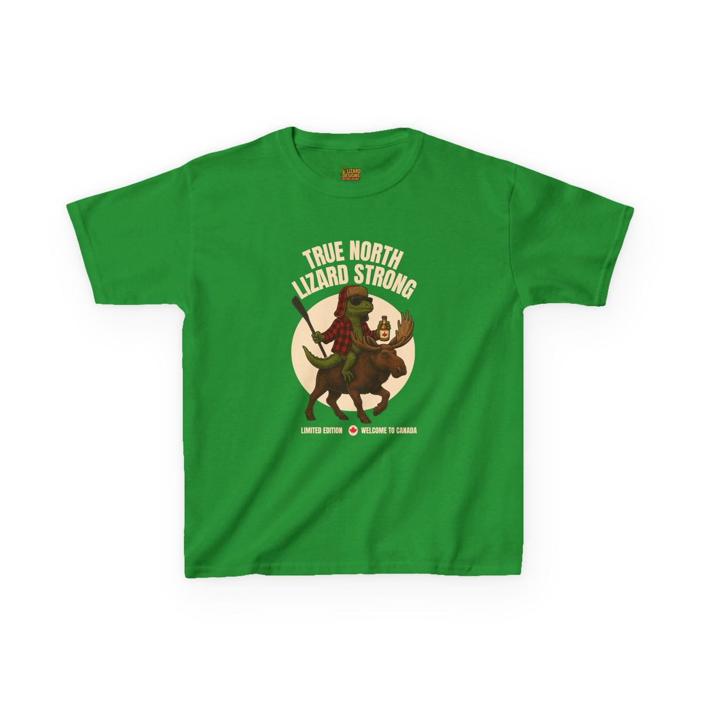 True North Lizard Strong Kids Shirt – Canada Edition Chaos Tee | Funny Moose & Hockey Graphic – Irish Green Kids clothes for Animal Graphic Tee (7 view)