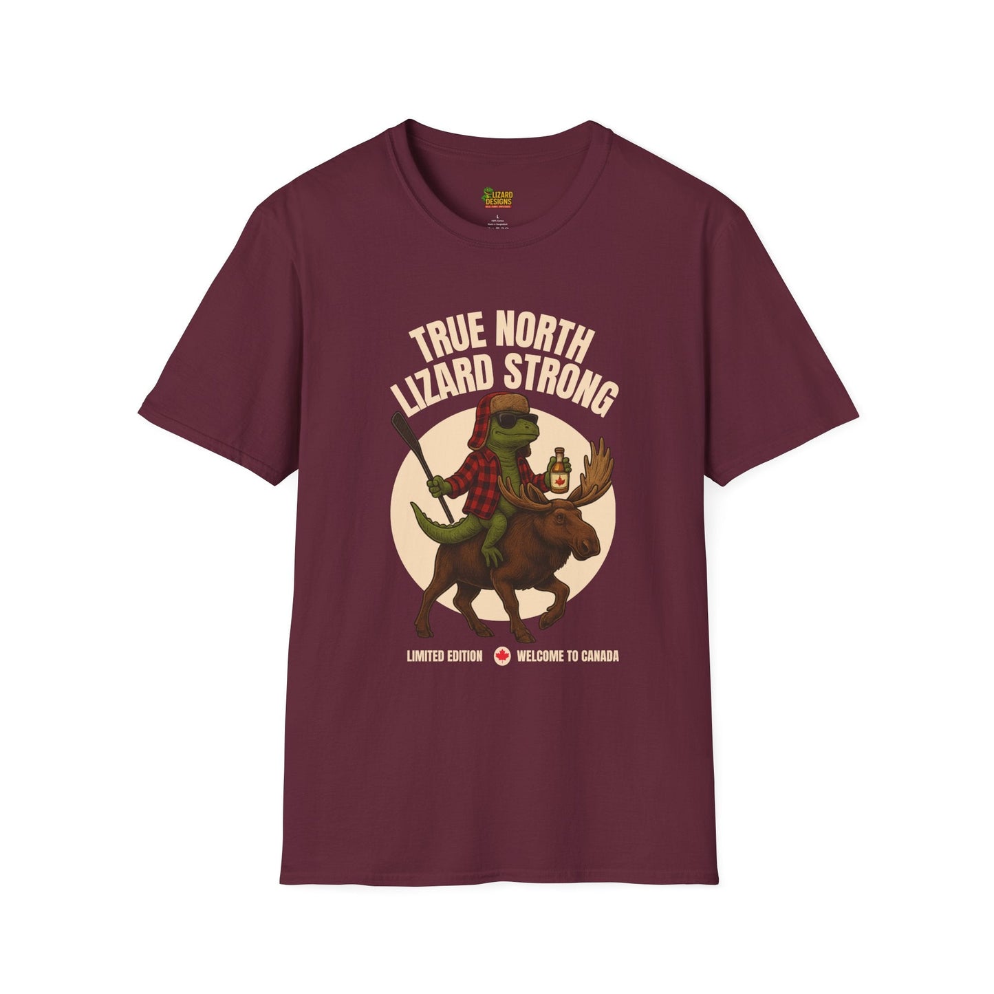 True North Lizard Strong Shirt – Canada Edition Chaos Tee | Funny Moose & Hockey Graphic – Maroon T-Shirt for Adventure Vibes Tee (14 view)