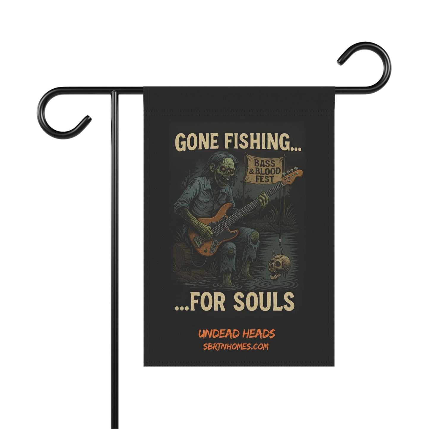 Undead Heads Halloween Flag – Gone Fishin’ for Souls | Bass & Blood Fest Yard Decor – 12'' × 18'' Home Decor for bass and blood fest (1 view)
