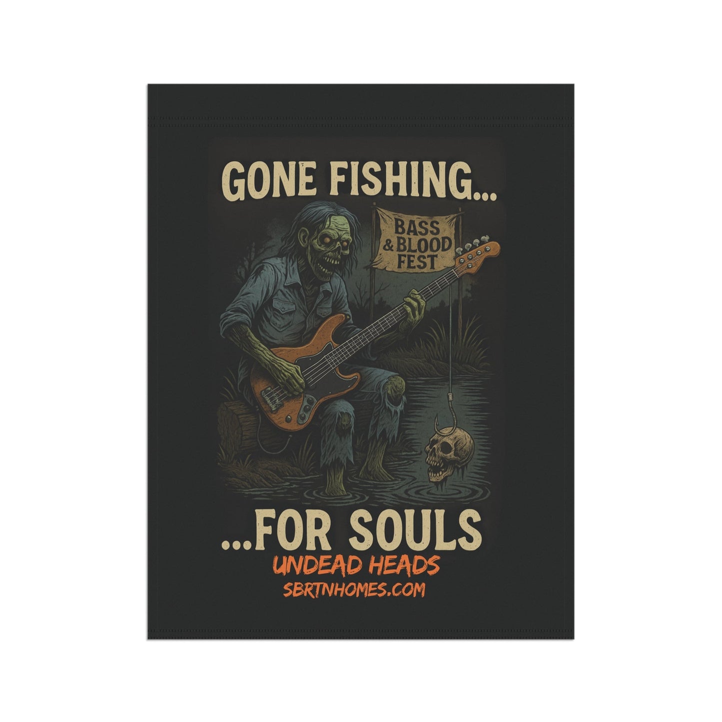 Undead Heads Halloween Flag – Gone Fishin’ for Souls | Bass & Blood Fest Yard Decor – 24.5'' × 32'' Home Decor for bass and blood fest (7 view)