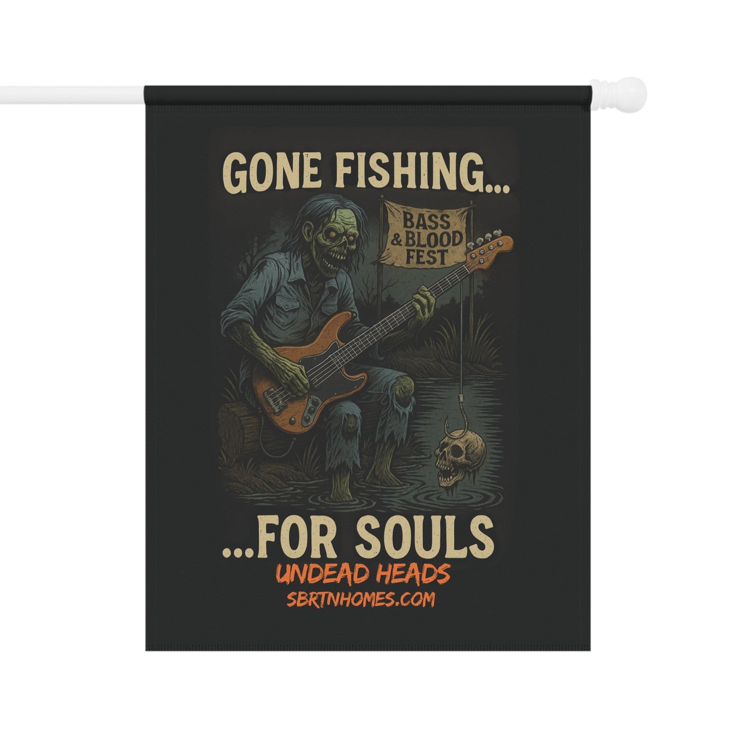 Undead Heads Halloween Flag – Gone Fishin’ for Souls | Bass & Blood Fest Yard Decor – 24.5'' × 32'' Home Decor for bass and blood fest (2 view)