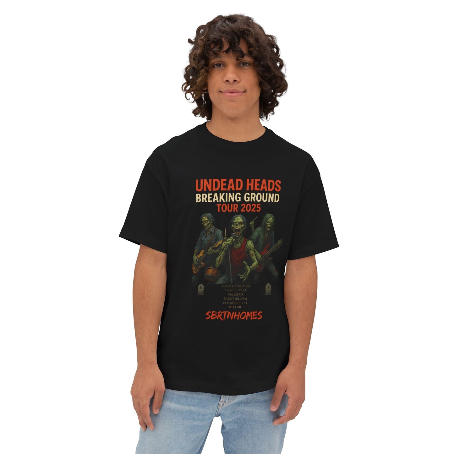 Undead Heads – Breaking Ground Tour 2025 Graphic Tee | Vintage Rock Band Shirt, Halloween Music Festival Merch – Navy T-Shirt for alternative style (8 view)