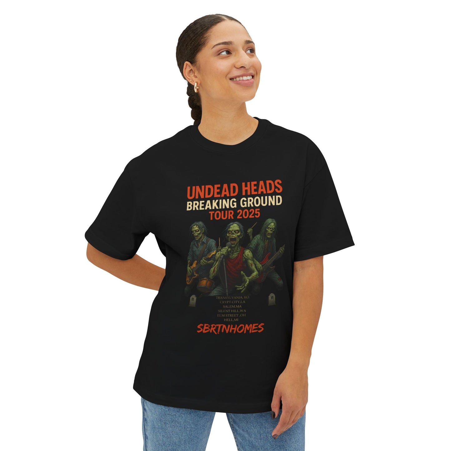 Undead Heads – Breaking Ground Tour 2025 Graphic Tee | Vintage Rock Band Shirt, Halloween Music Festival Merch – Navy T-Shirt for alternative style (6 view)