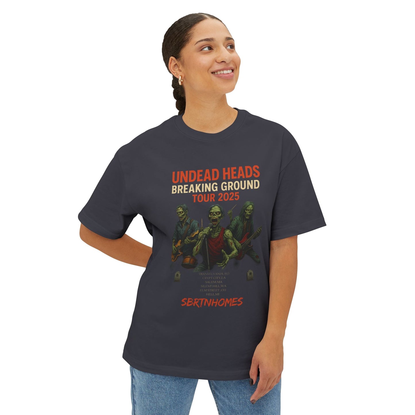 Undead Heads – Breaking Ground Tour 2025 Graphic Tee | Vintage Rock Band Shirt, Halloween Music Festival Merch – Navy T-Shirt for alternative style (11 view)
