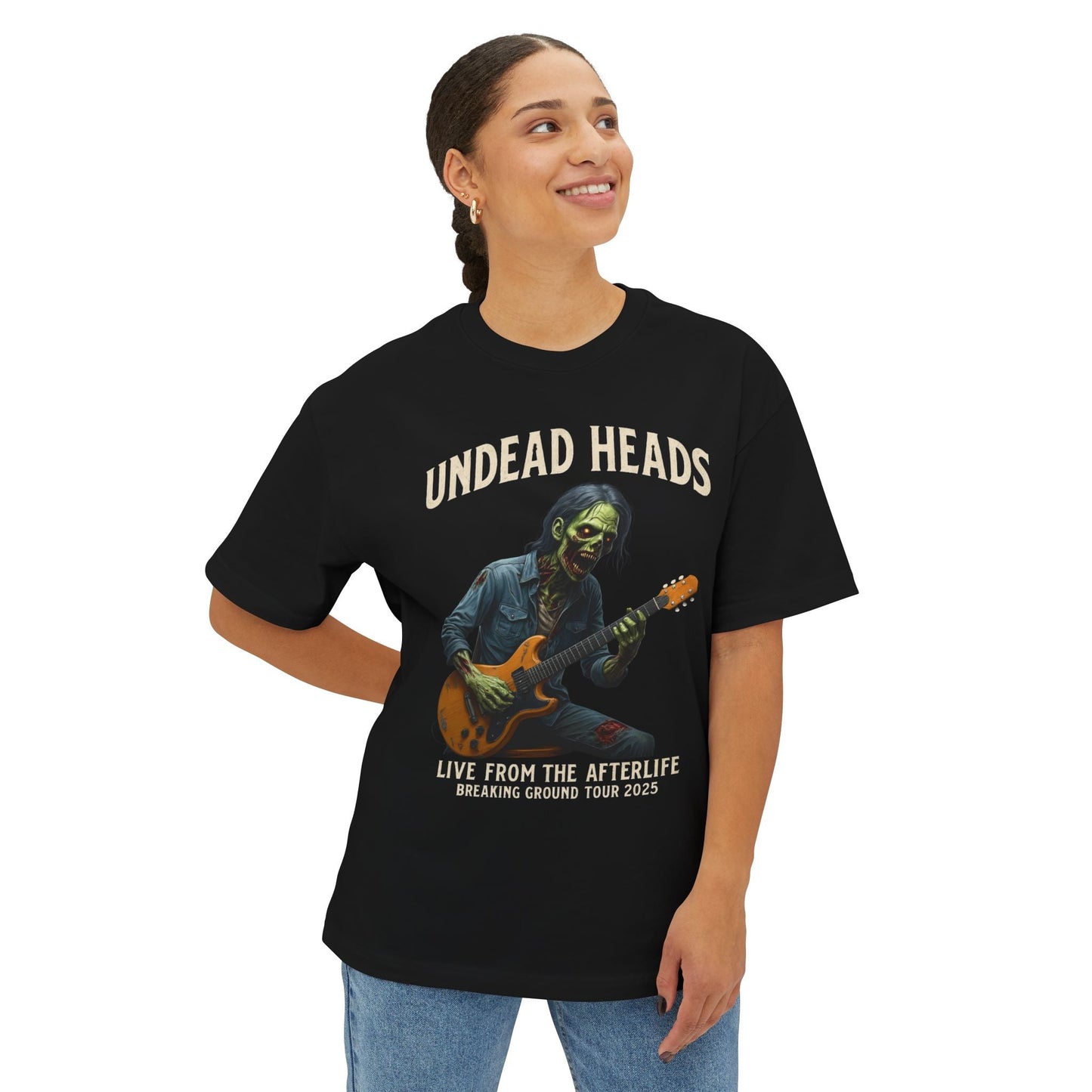 Undead Heads – Breaking Ground Tour 2025 Tee | Vintage Zombie Band Shirt for Halloween & Festival Chaos | Lizard Designs – Navy T-Shirt for alternative style (6 view)