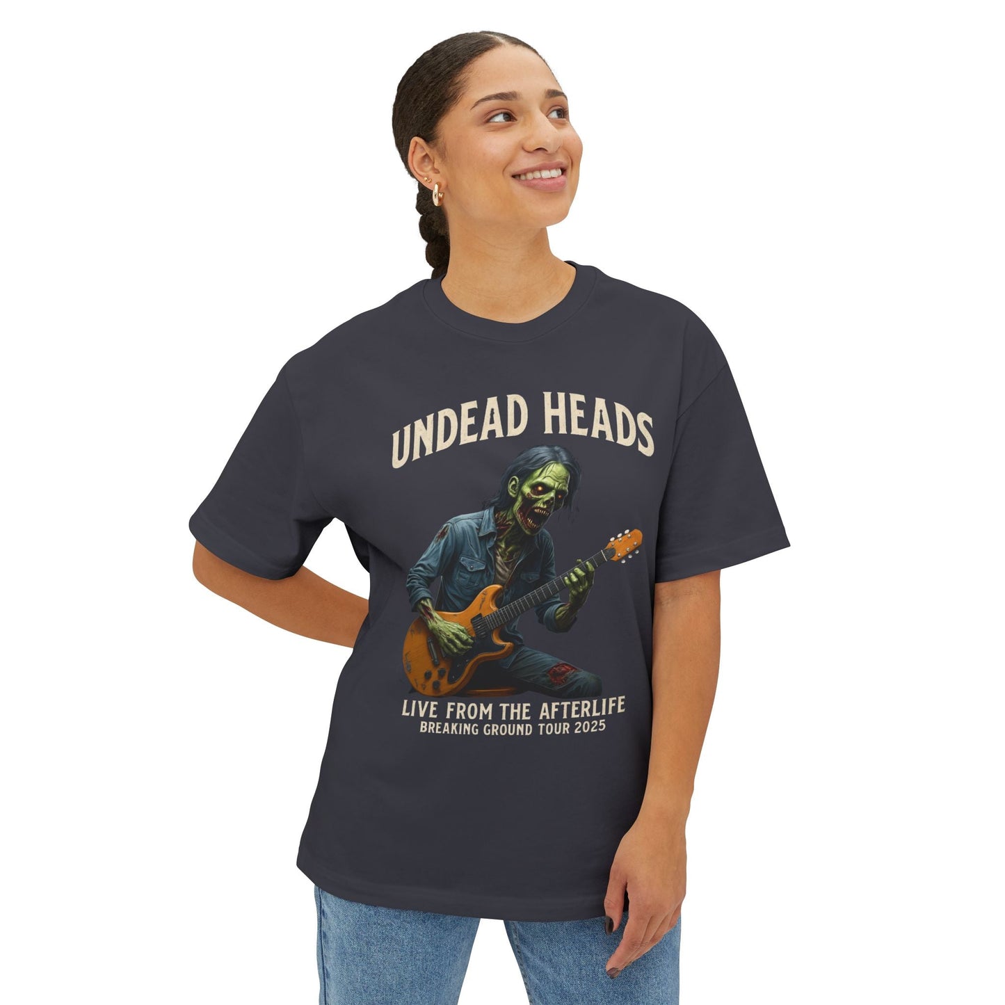 Undead Heads – Breaking Ground Tour 2025 Tee | Vintage Zombie Band Shirt for Halloween & Festival Chaos | Lizard Designs – Navy T-Shirt for alternative style (11 view)