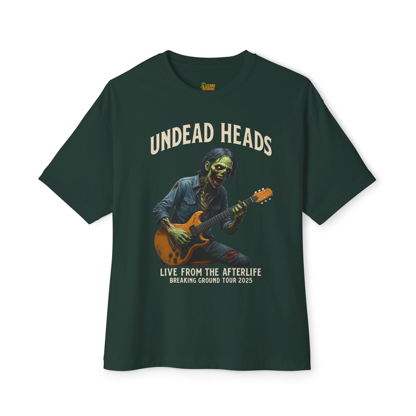 Undead Heads – Breaking Ground Tour 2025 Tee | Vintage Zombie Band Shirt for Halloween & Festival Chaos | Lizard Designs – Forest T-Shirt for alternative style (3 view)