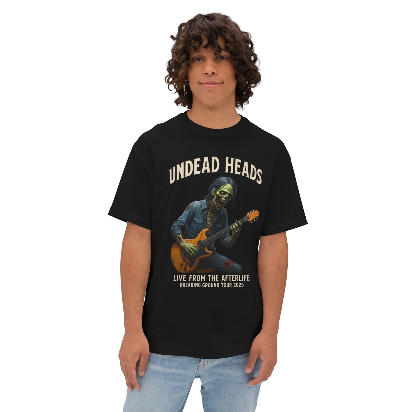 Undead Heads – Breaking Ground Tour 2025 Tee | Vintage Zombie Band Shirt for Halloween & Festival Chaos | Lizard Designs – Navy T-Shirt for alternative style (8 view)