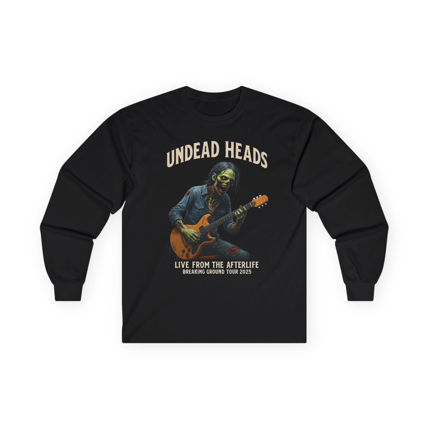 Undead Heads Long Sleeve Tour Tee – Vintage Rock Band Shirt | Music Festival Apparel & Gift for Music Fans – Black Long - sleeve for band merch (1 view)