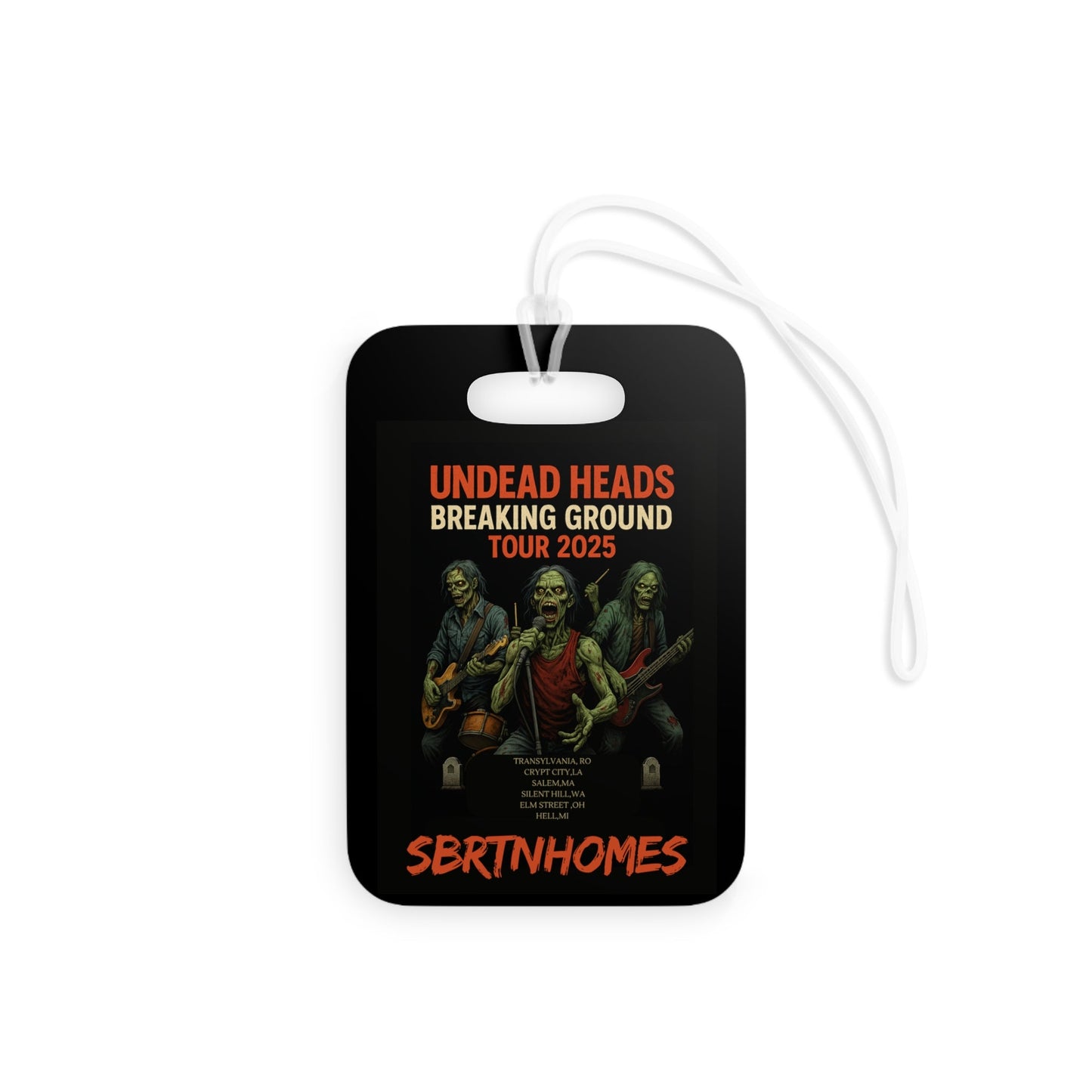 Undead Heads Tour Pass Luggage Tag – Zombie Rocker Travel Accessory | Band Merch Gift – Rectangle Accessories for Adventure Travel (2 view)