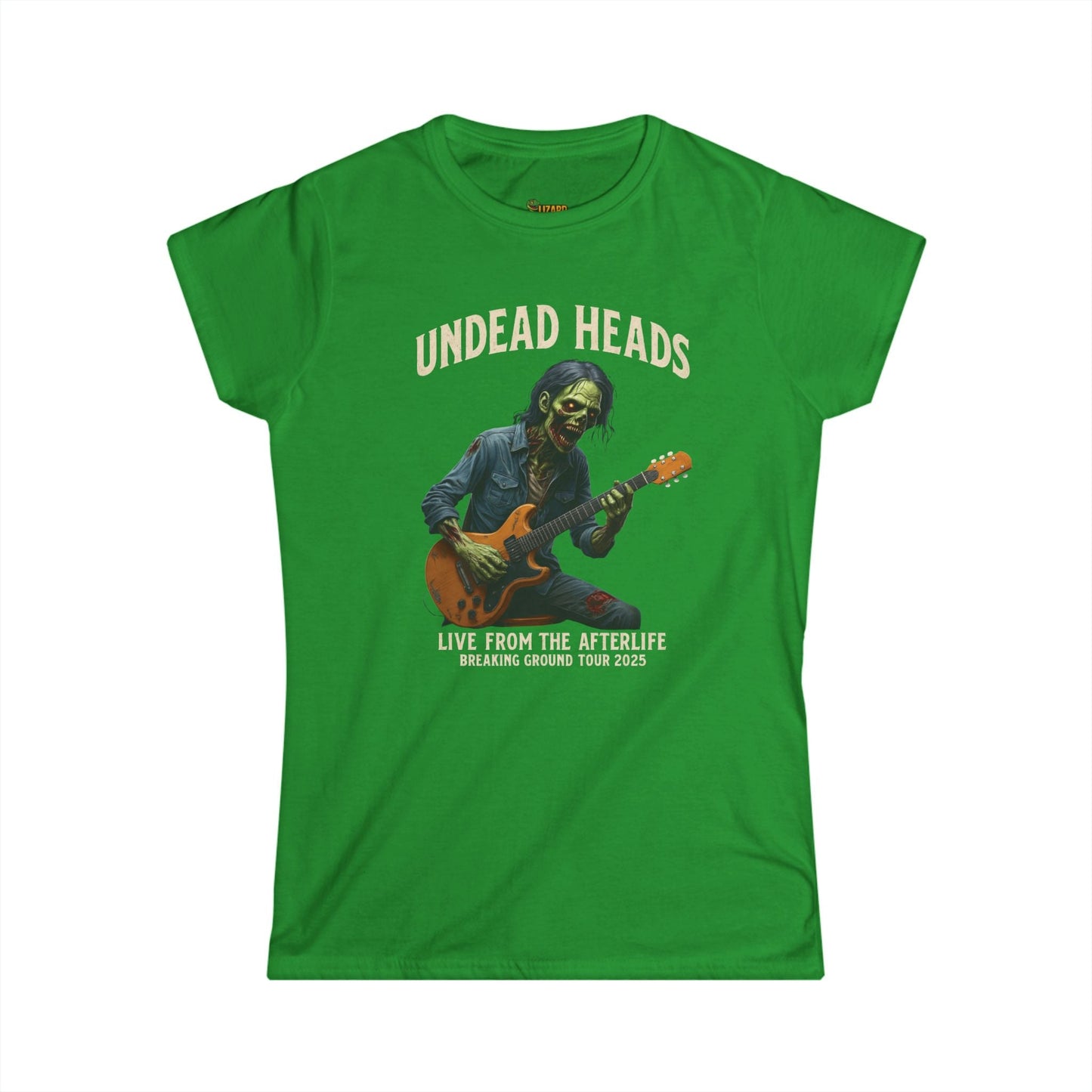 Undead Heads Women’s Tour Tee – Softstyle Graphic Rock Shirt | Music Lover Gift & Concert Apparel – Irish Green T-Shirt for boho chic apparel (3 view)