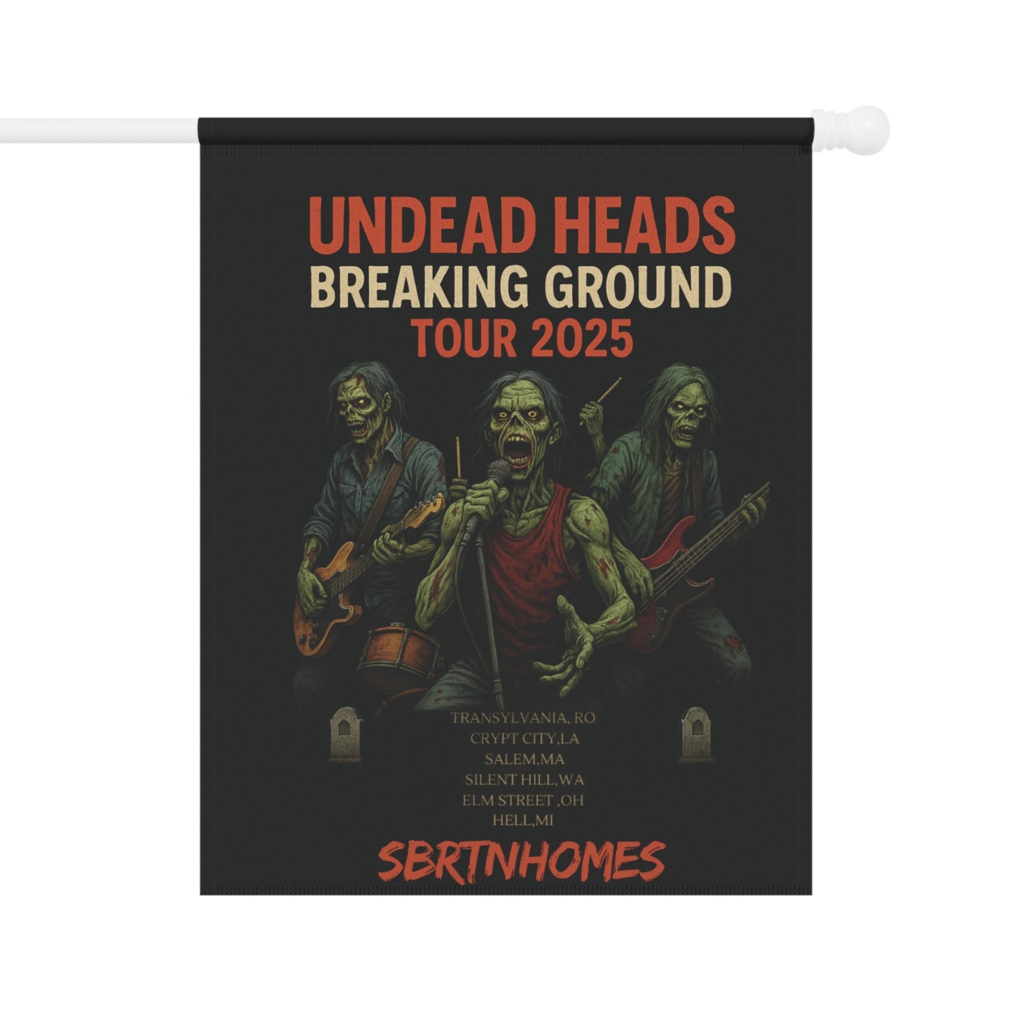 Undead Heads Zombie Band Flag – Spooky Halloween Garden Banner | Outdoor Yard Decor – 24.5'' × 32'' Home Decor for creepy lawn sign (2 view)