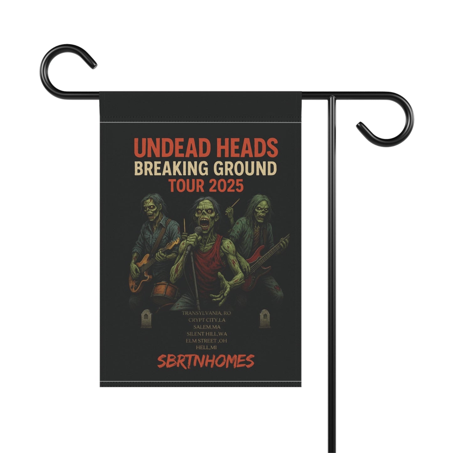 Undead Heads Zombie Band Flag – Spooky Halloween Garden Banner | Outdoor Yard Decor – 24.5'' × 32'' Home Decor for creepy lawn sign (3 view)