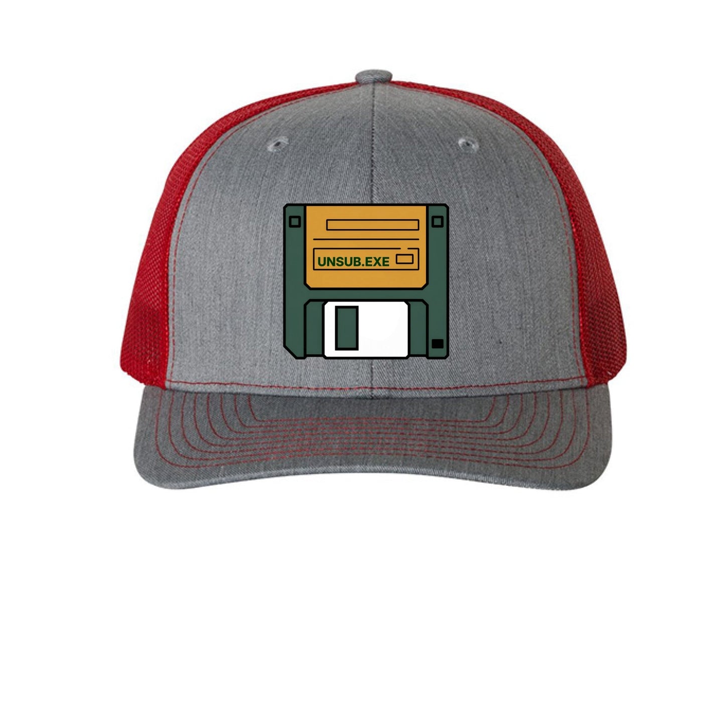 UNSUB.EXE Hat – Retro Floppy Disk Humor | RM Outpost – Heather Grey/ Red Hats for Apparel (13 view)