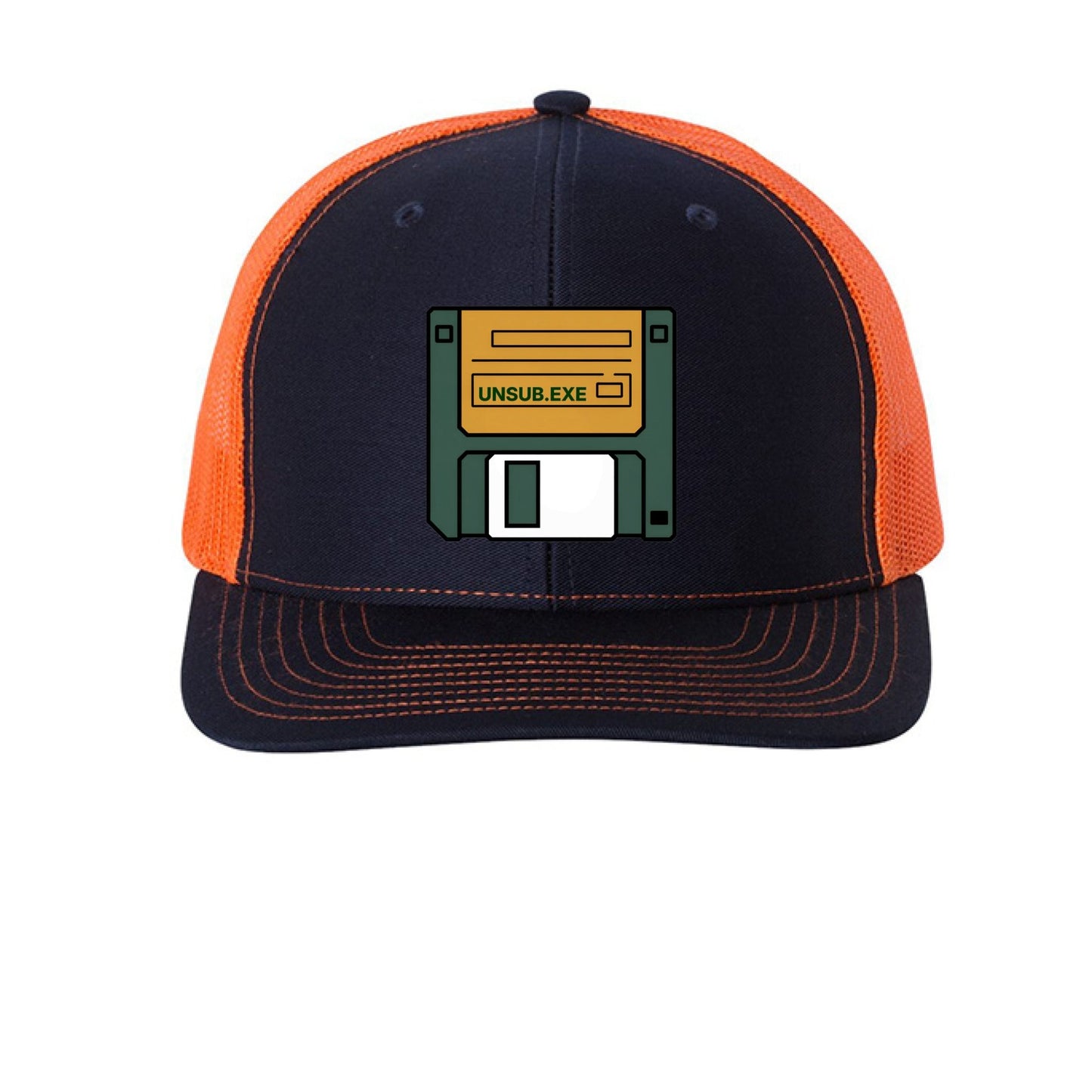 UNSUB.EXE Hat – Retro Floppy Disk Humor | RM Outpost – Navy/ Orange Hats for Apparel (5 view)