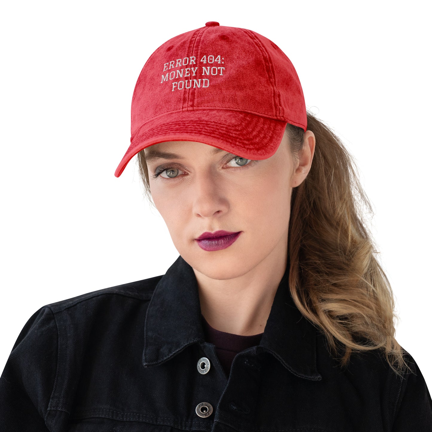 ERROR 404: MONEY NOT FOUND I Vintage Cotton Twill Cap – Red Hats for Hat (10 view)