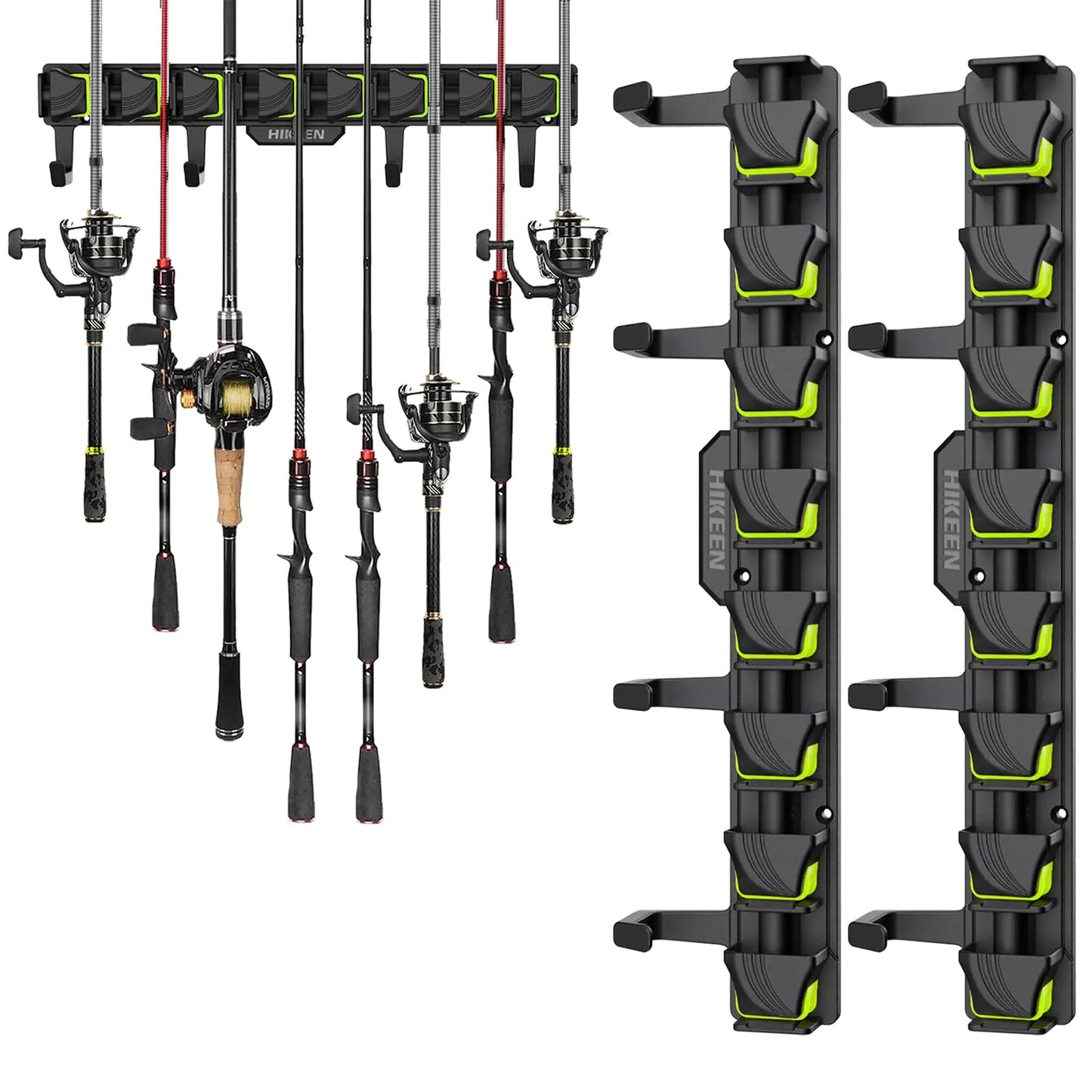 Wall Mounted Fishing Rod Holders – 2 Pack Vertical Racks – Green - 2pack Fishing Gear for 8 rod holder (1 view)