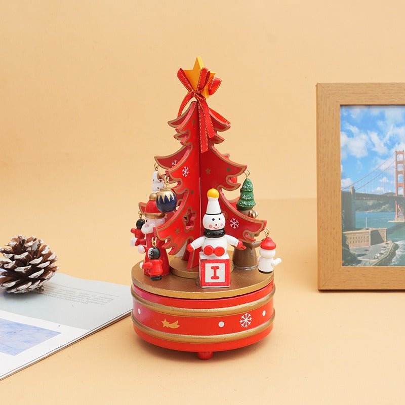 Wooden Christmas Tree Carousel Music Box – Festive Desktop Ornament | Holiday Decor – red Christmas Ornament for Carousel (6 view)