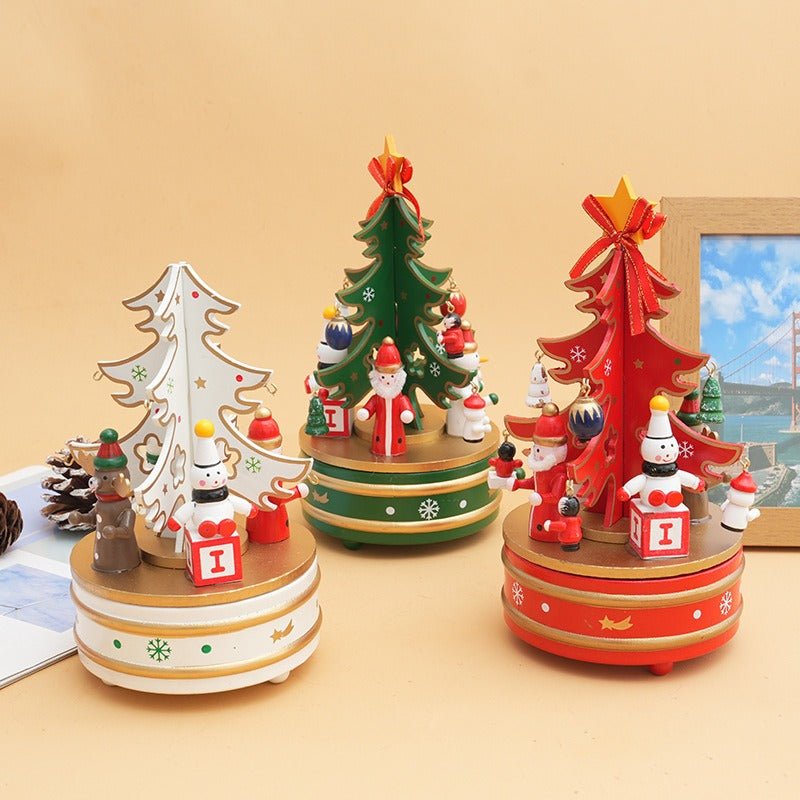 Wooden Christmas Tree Carousel Music Box – Festive Desktop Ornament | Holiday Decor – red Christmas Ornament for Carousel (8 view)