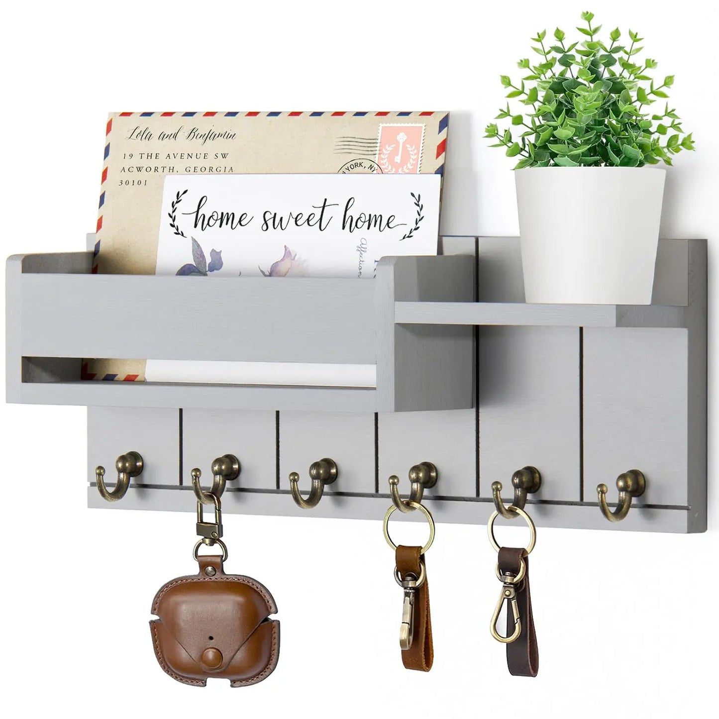 Wall Mounted Key Holder & Mail Organizer – Rustic Wood Shelf – Gray Accessories by SbrTnHomes