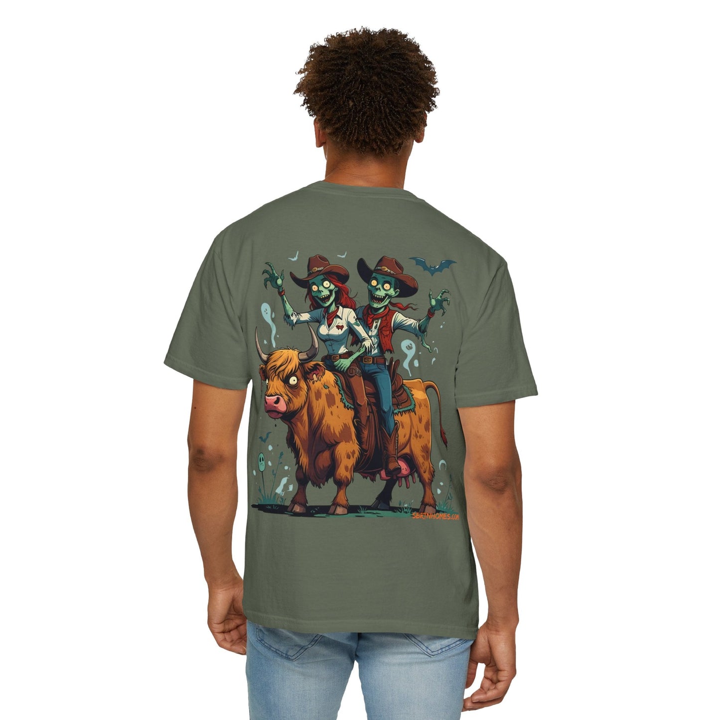 Zombie Couple Rodeo Tee – Cartoon Undead Cowboys on the Loose | Funny Halloween Shirt – White T-Shirt for bull rider Halloween tee (22 view)