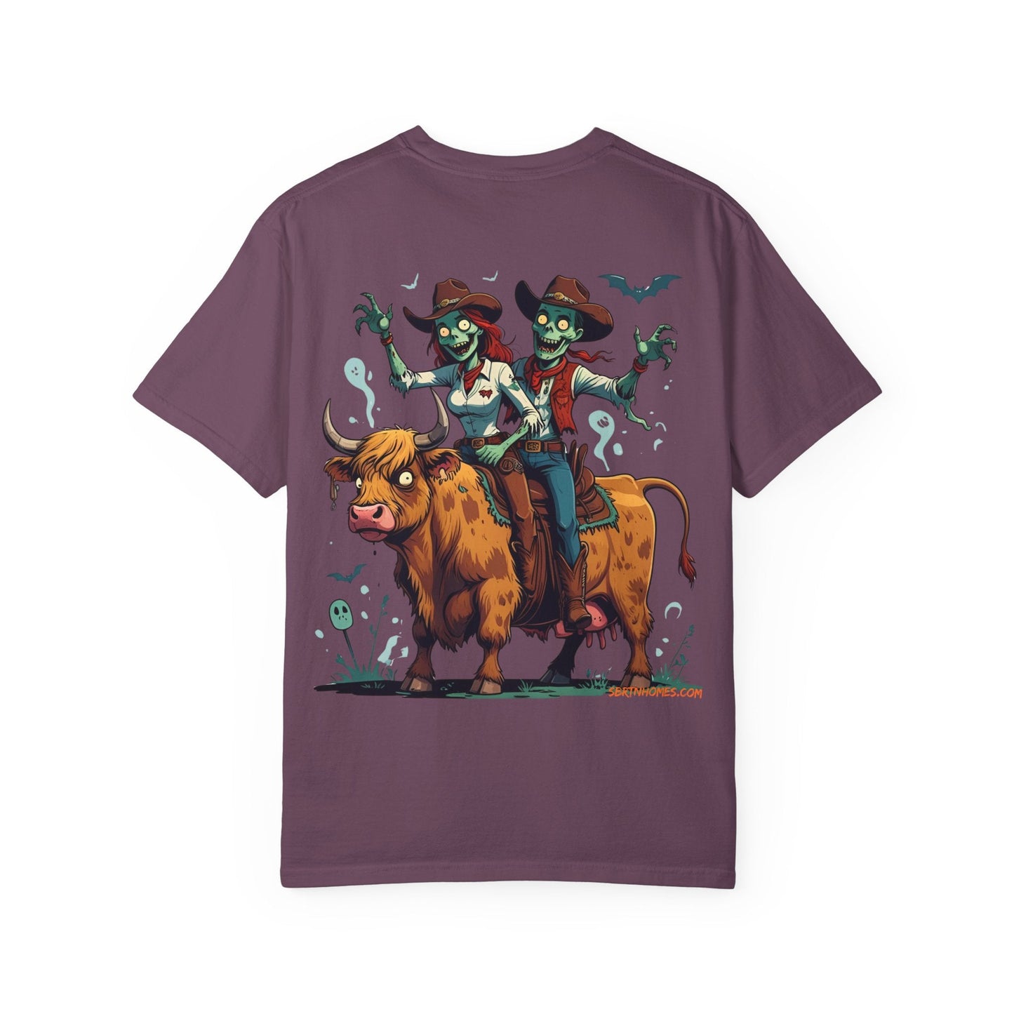 Zombie Couple Rodeo Tee – Cartoon Undead Cowboys on the Loose | Funny Halloween Shirt – Black T-Shirt for bull rider Halloween tee (38 view)