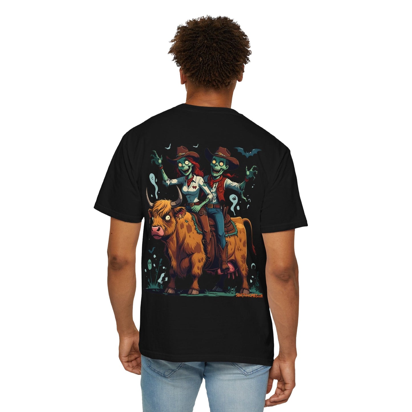 Zombie Couple Rodeo Tee – Cartoon Undead Cowboys on the Loose | Funny Halloween Shirt – Black T-Shirt by Printify
